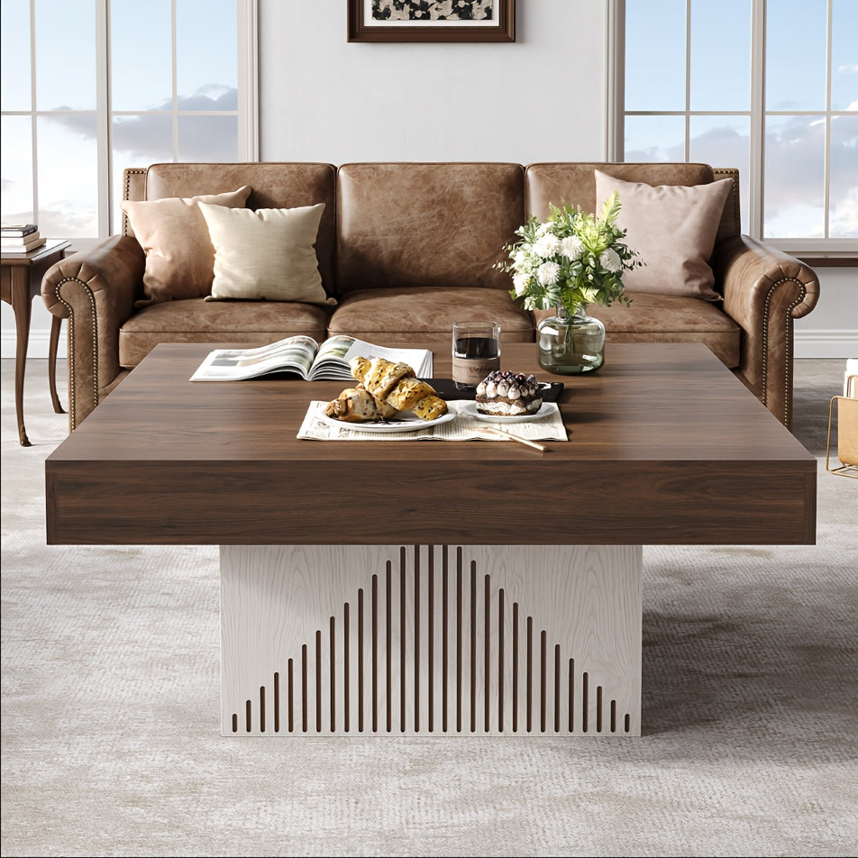 Modern 91cm Square Coffee Table - Scratch-Resistant Engineered Wood, Brown & White Centerpiece for Living Room