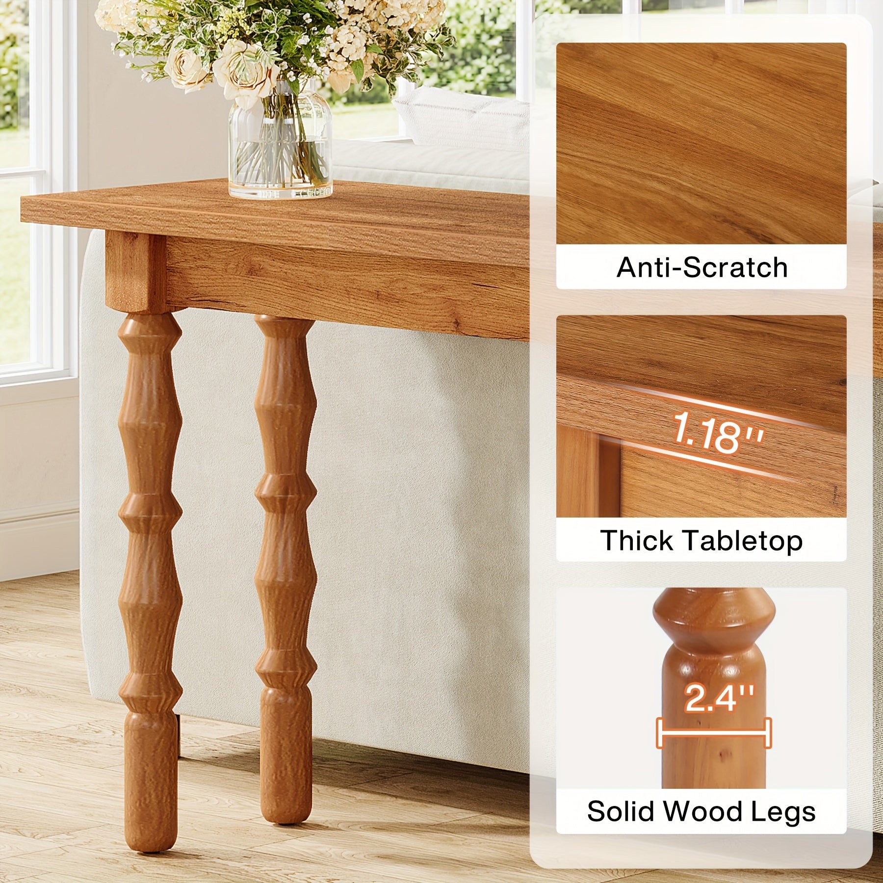 180-Cm Extended Length Entryway Console Table, Slim Sofa Table with Solid Wood Legs, Ideal for Living Room, Foyer, Hallway, or Entrance, Desk & Drawer Organizer for Home Storage