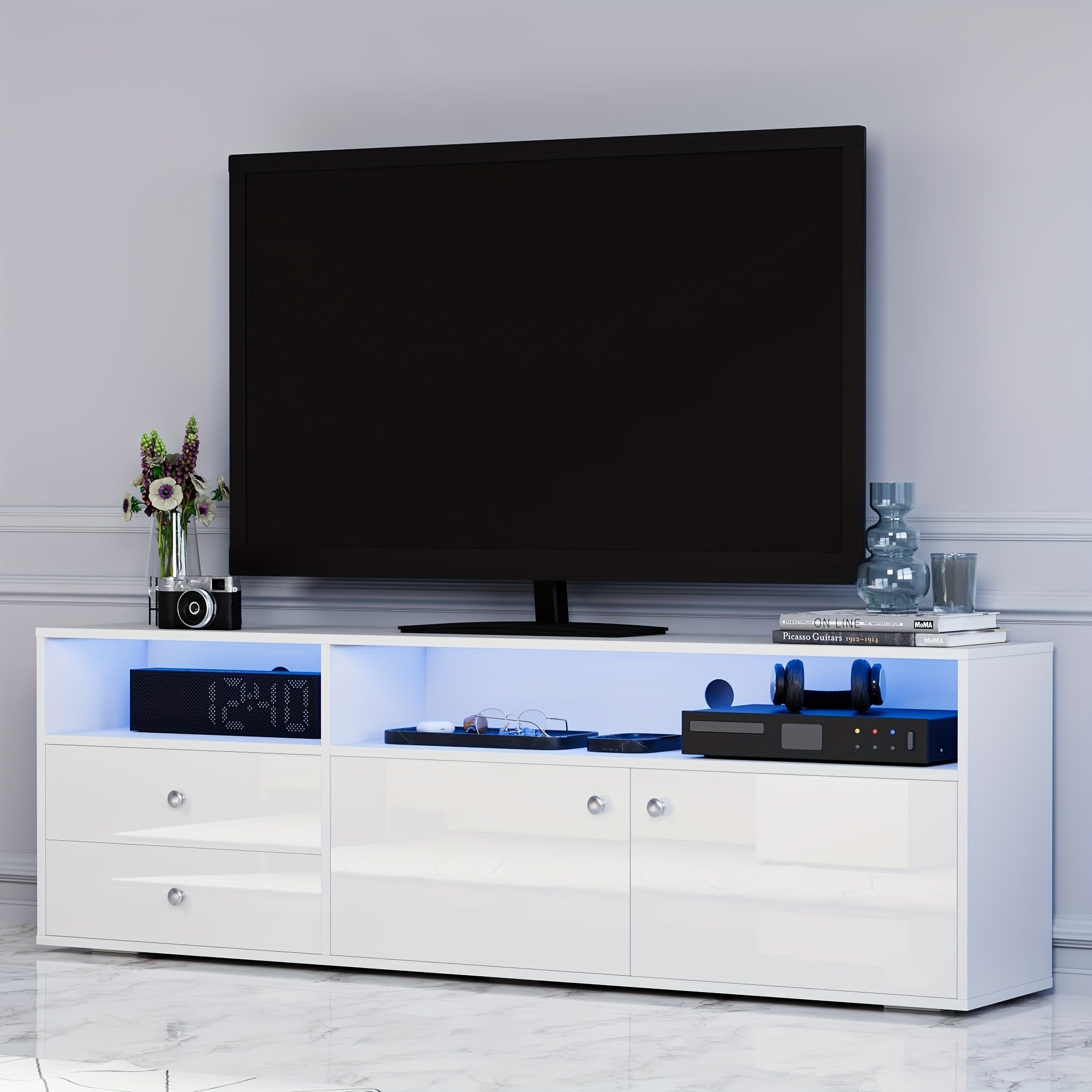 Smile Back Modern TV Stand For 65/75 Inch TV, Entertainment Center With Drawers And Storage Cabinets, TV Media Console For Living Room, Bedroom And Office