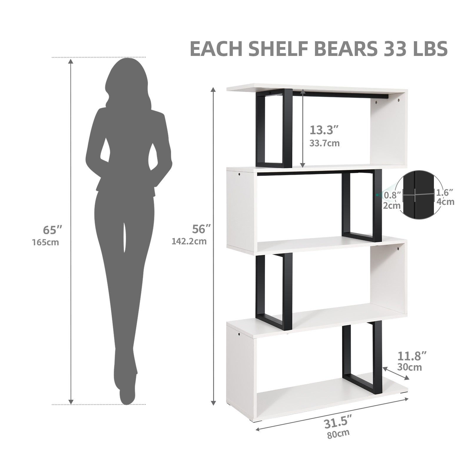 5- Tier S- Shaped Bookcase with Open Display Storage for Living Space