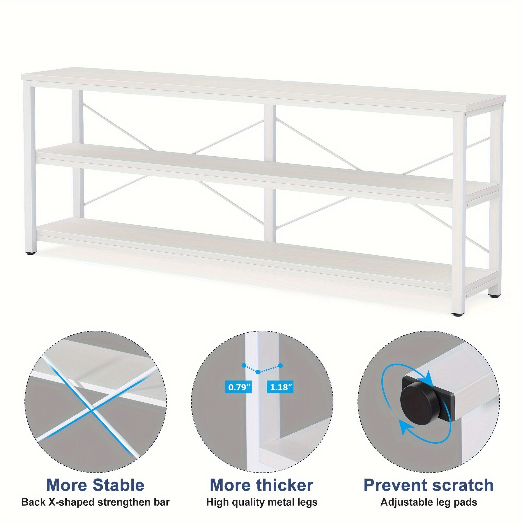 180 cm Sofa Table, Narrow Long Console Table with 3 Tier Storage Shelves for Office, Lab