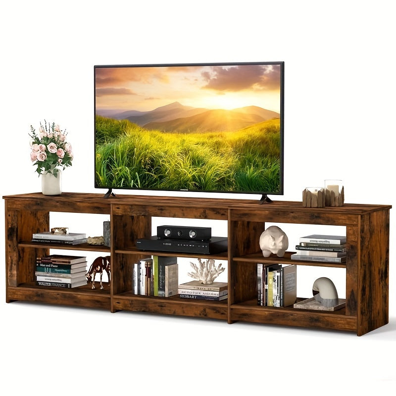 TV Stand with Power Outlet for TVs up to 190cm, Television Stands with 6 Open Shelves and Media Storage, Entertainment Center TV Console for Living Room