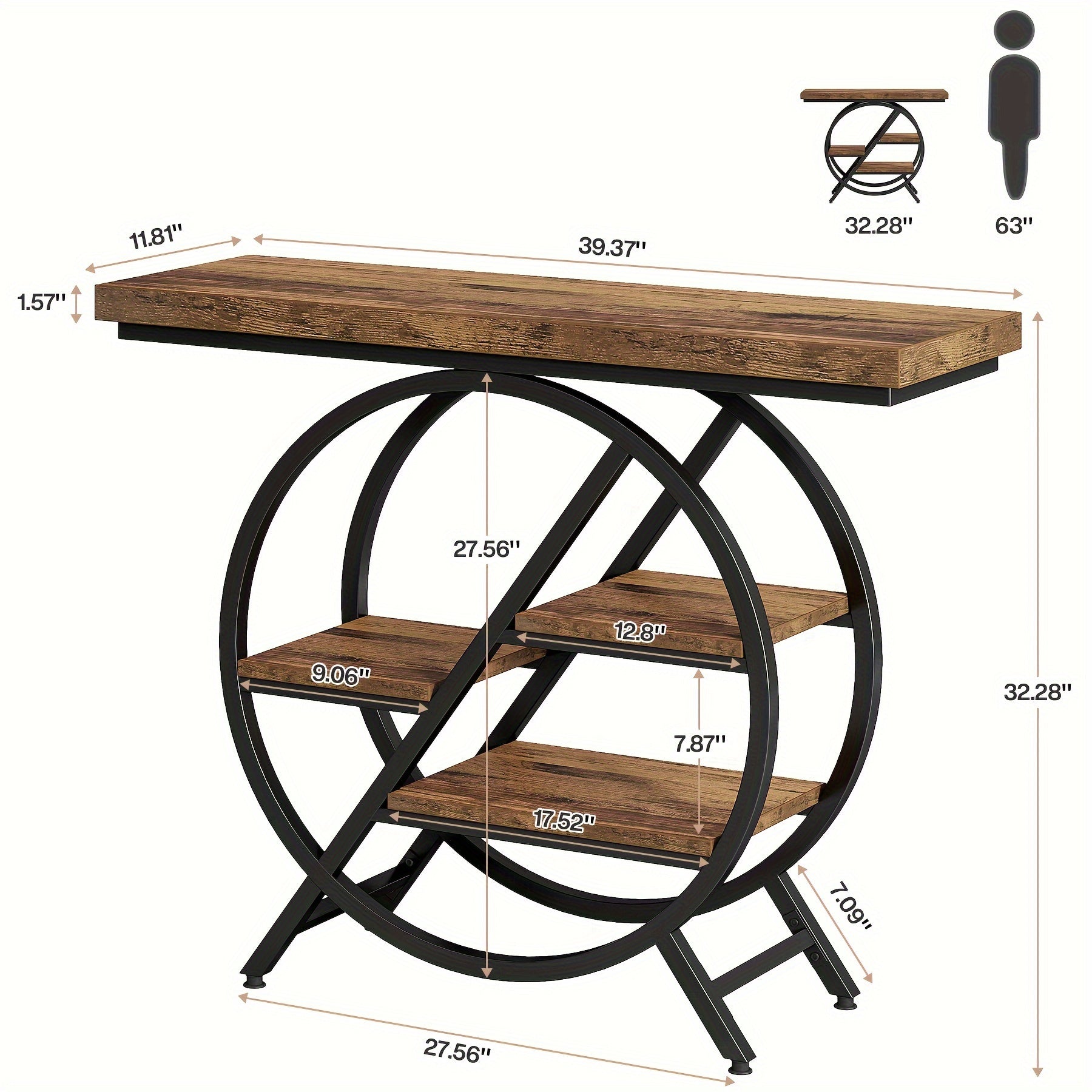 100 cm Console Table With Thickened Tabletop, 4-Tier Industrial Narrow Sofa Table With Geometric Metal Frame For Living Room, Entryway, Hallway