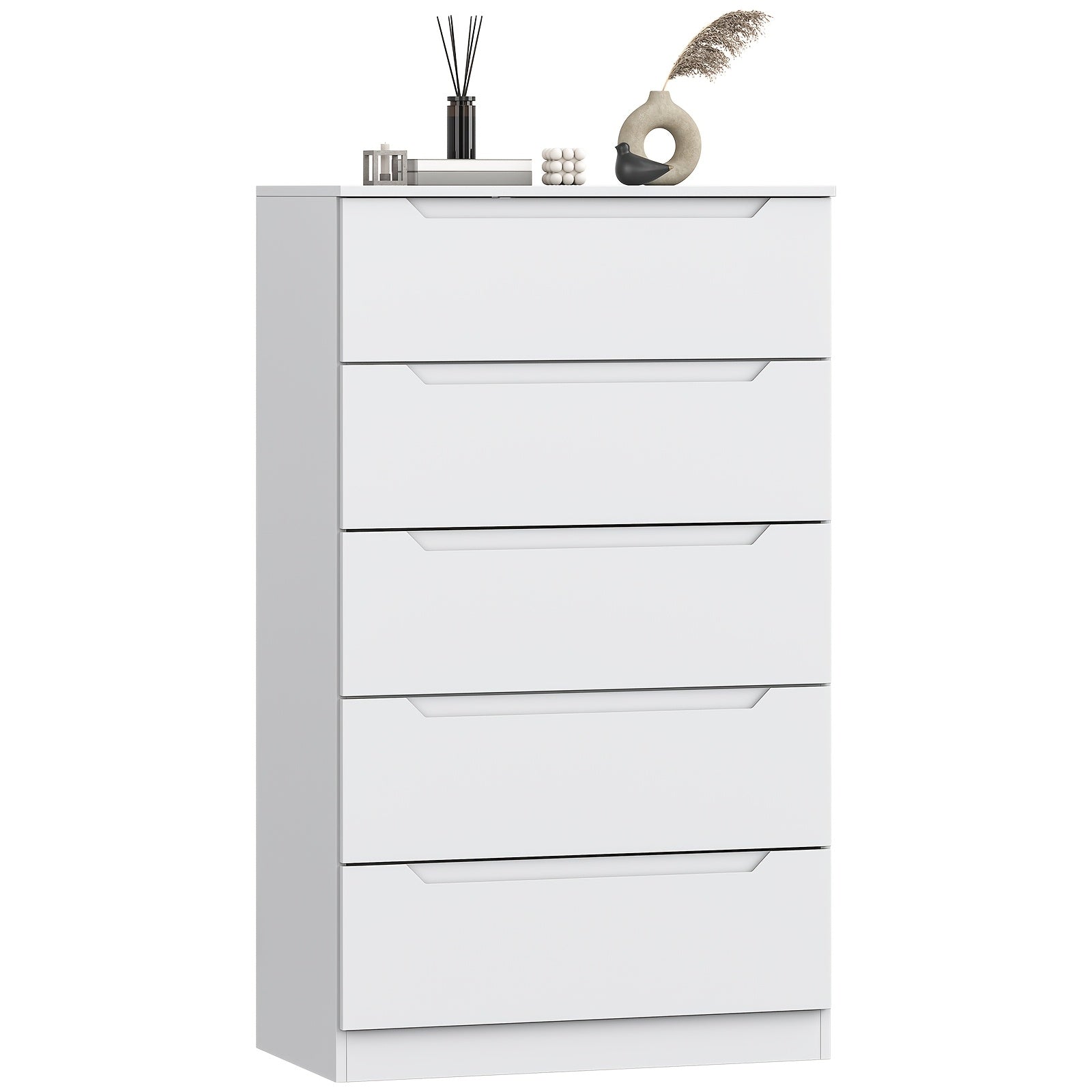 5-Drawer White Dresser | Modern Metal Chest of Drawers with Lockable Storage | Sleek Design for Bedroom, Living Room, Hallway, Entryway, Home Office | Floor Standing Organizer, WINKALON