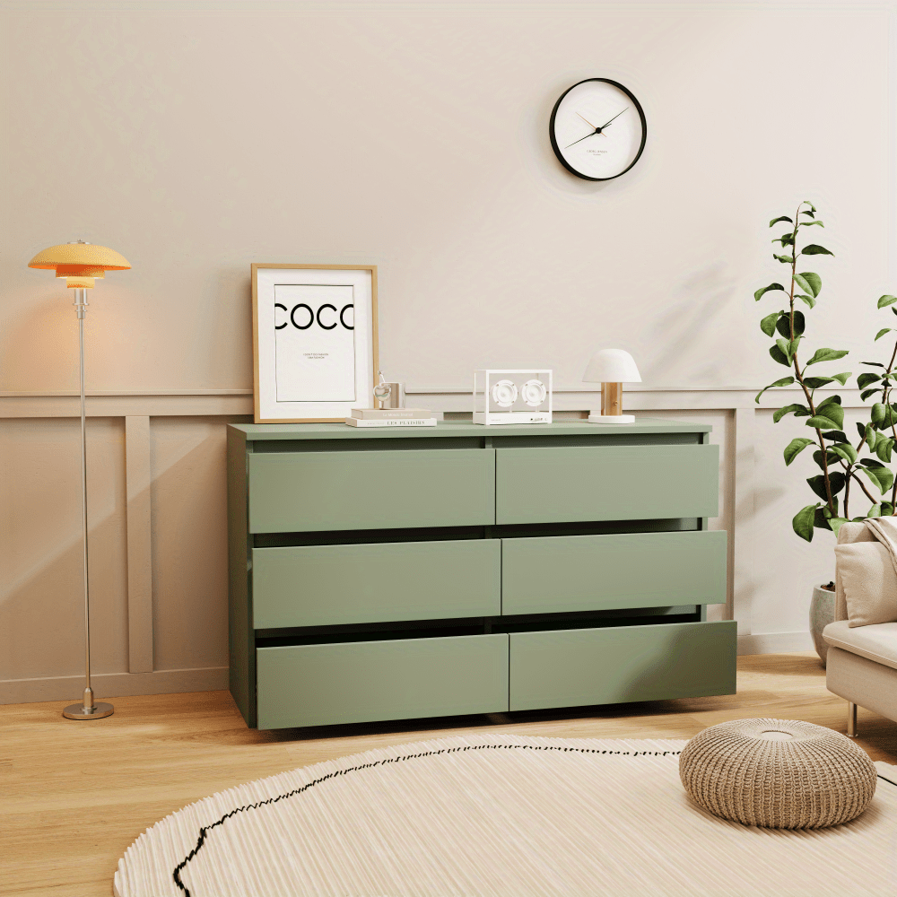 Modern Minimalist Spacious Large 6 Drawers Chest of Drawer Dressers Table, Perfect for Organize Clothes, Accessories, and Essentials, Sleek Style with Functionality, Storage Drawer Units