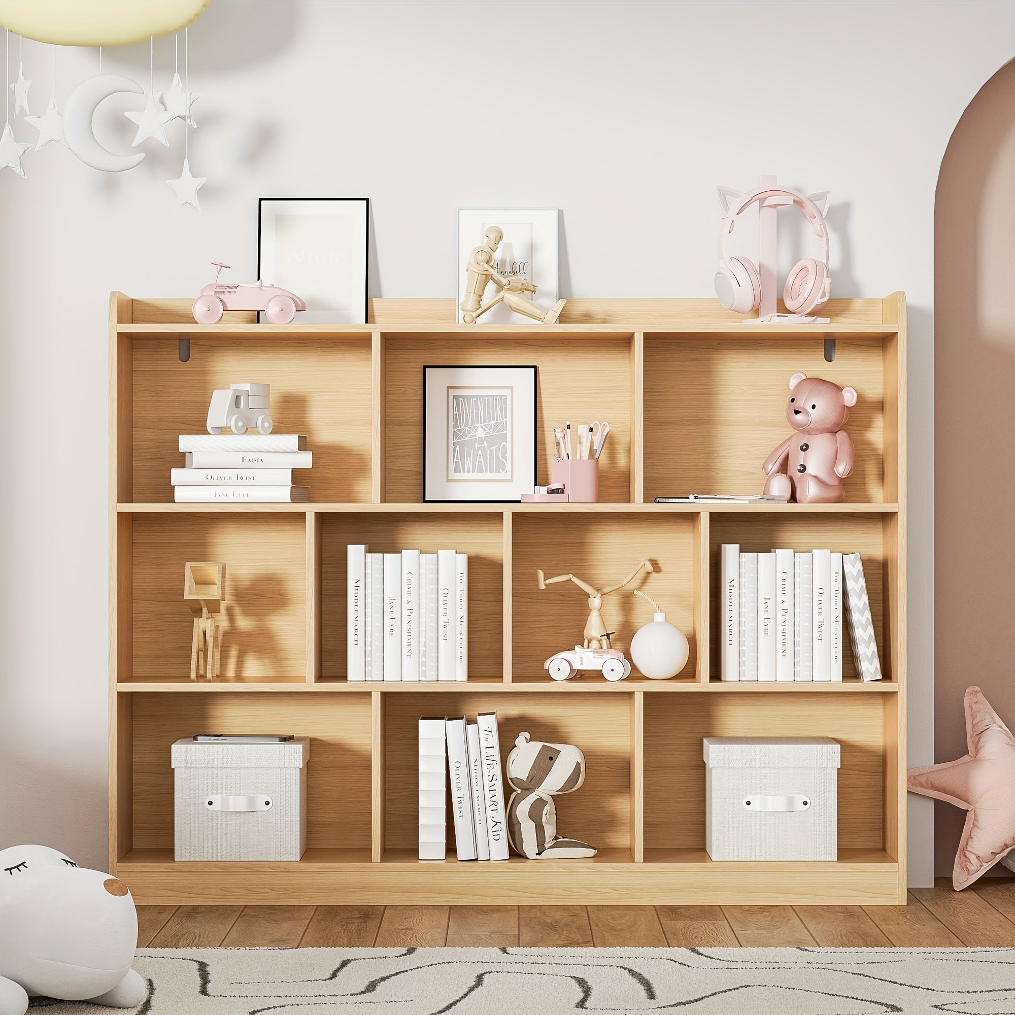 Cube Bookshelf, Bookshelf with 3 Open Shelves, 10 Cubes Minimalist Storage Rack, Suitable for Living Room, Office