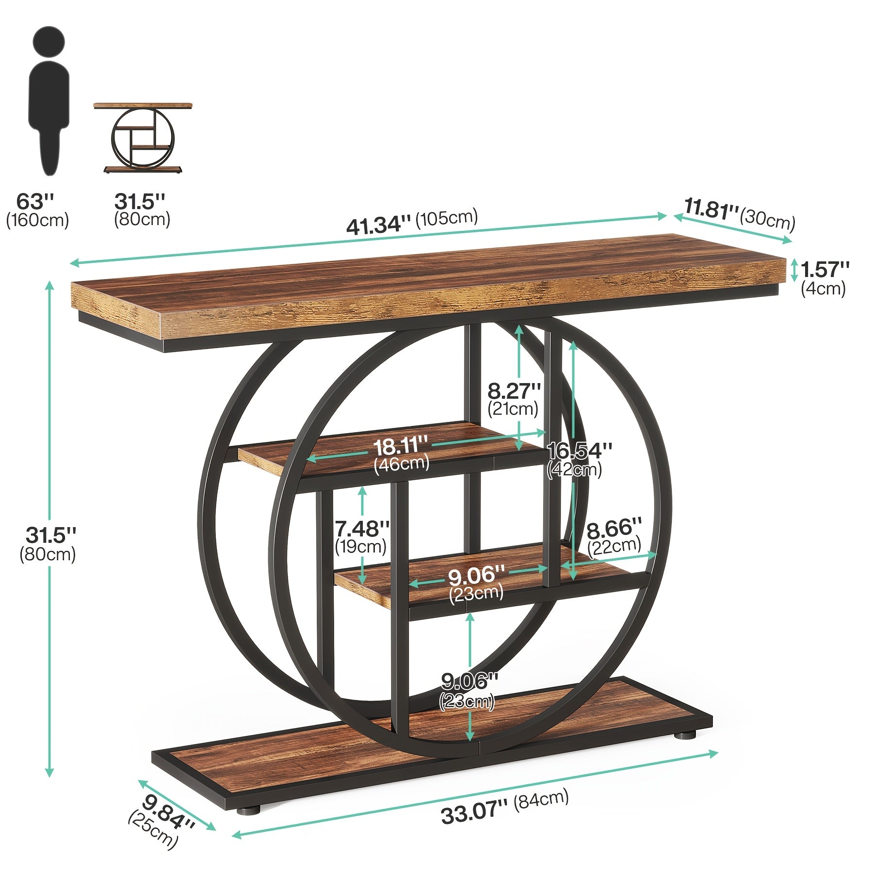 105.5 cm Console Table, Modern 4-Tier Sofa Table Entryway Table with Circle Base, Narrow Wood Accent Tables with Storage Shelves for Living Room, Hallway, Foyer, Christmas Renewal