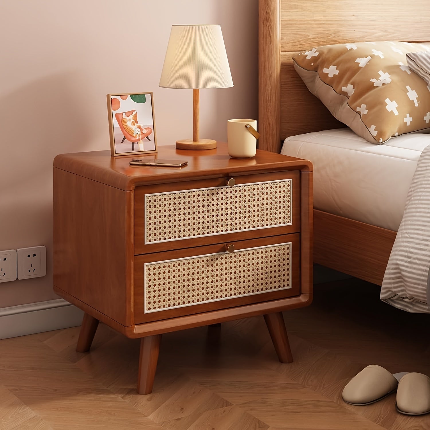 Rattan Bedside Table (Walnut Color, Cherry Color, Wood Color)