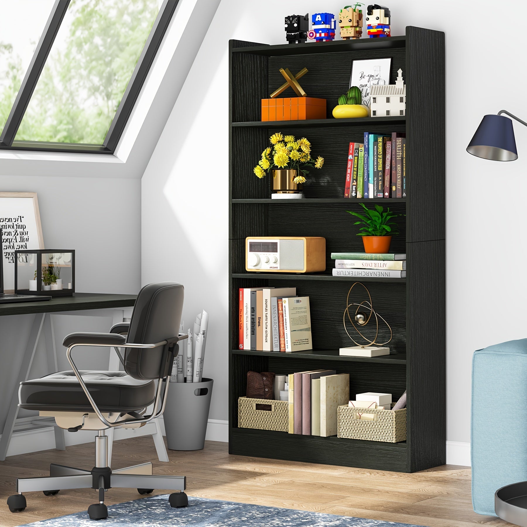 6-tier Bookcase. Standing At 181cm, This Piece Doubles As Bookshelves And Bookcases, Offering 5 Spacious Shelves For Your Library Collectio