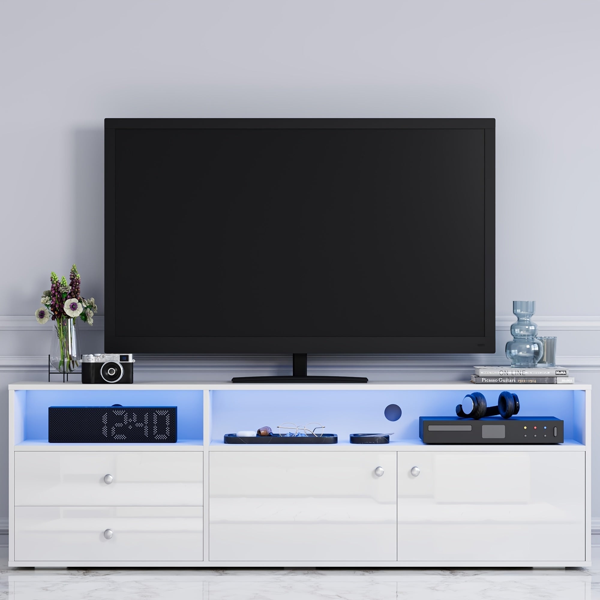 Smile Back Modern TV Stand For 65/75 Inch TV, Entertainment Center With Drawers And Storage Cabinets, TV Media Console For Living Room, Bedroom And Office