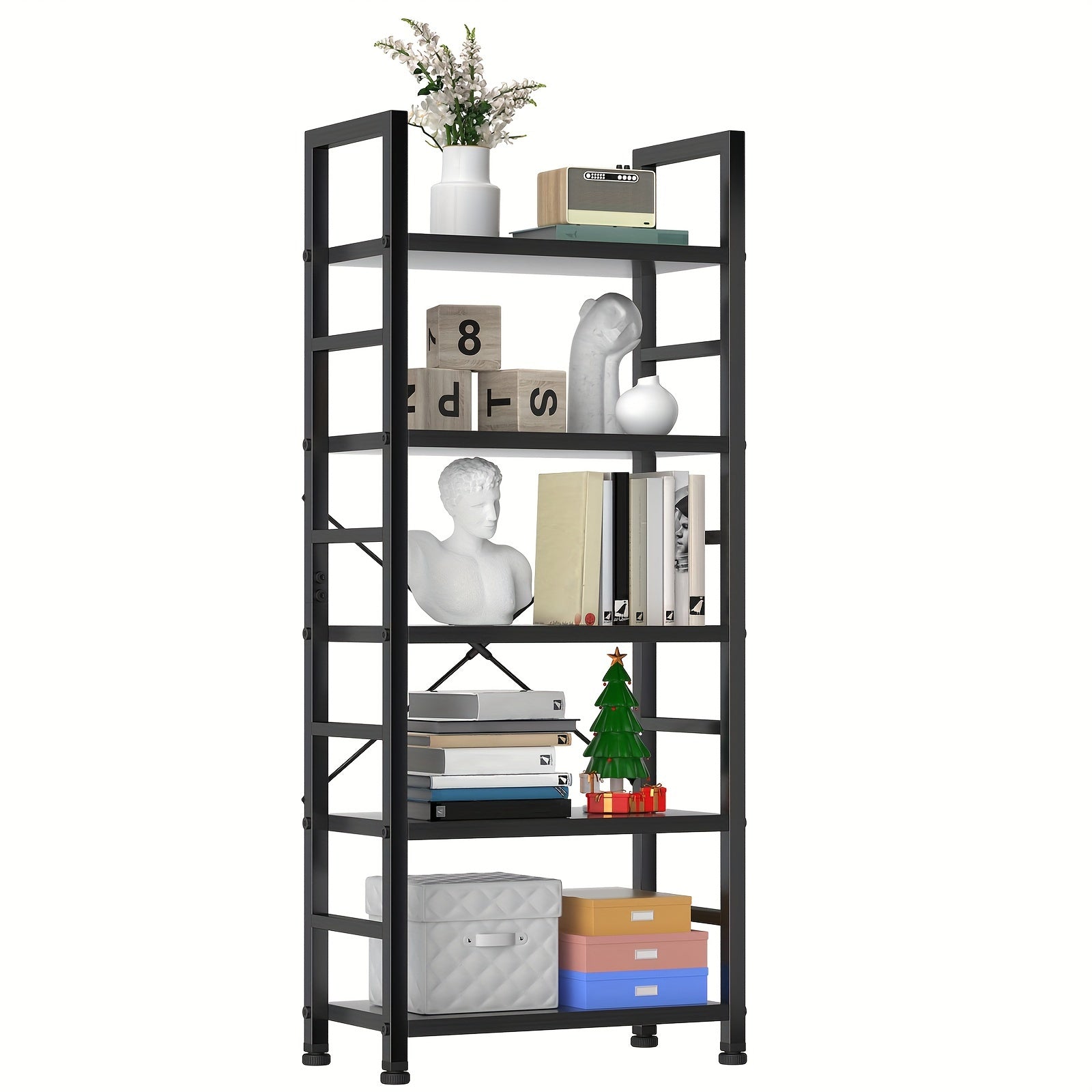 Home Office Shelf, 5 Tiers Bookshelf, Tall Modern Book Shelf, Classic Book Rack Organizaer, Storage Rack Shelves for Living Room, Home Office, Books Holder Organization with Shelf for Books, Movie, Artcrafts