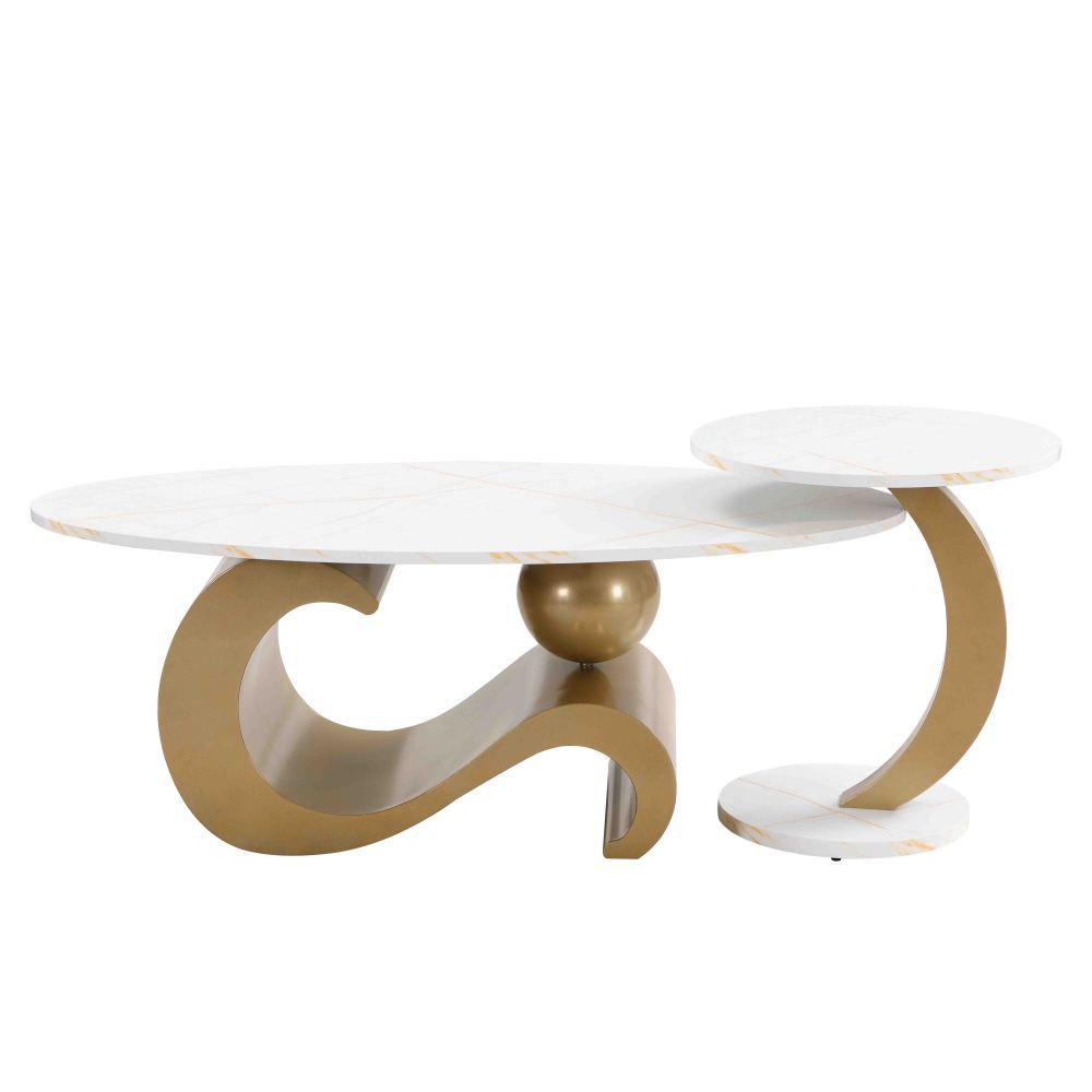 Modern Nesting Coffee Table, Set of 2 End Table for Living Room, Oval and Round Table Set, 2 Packages