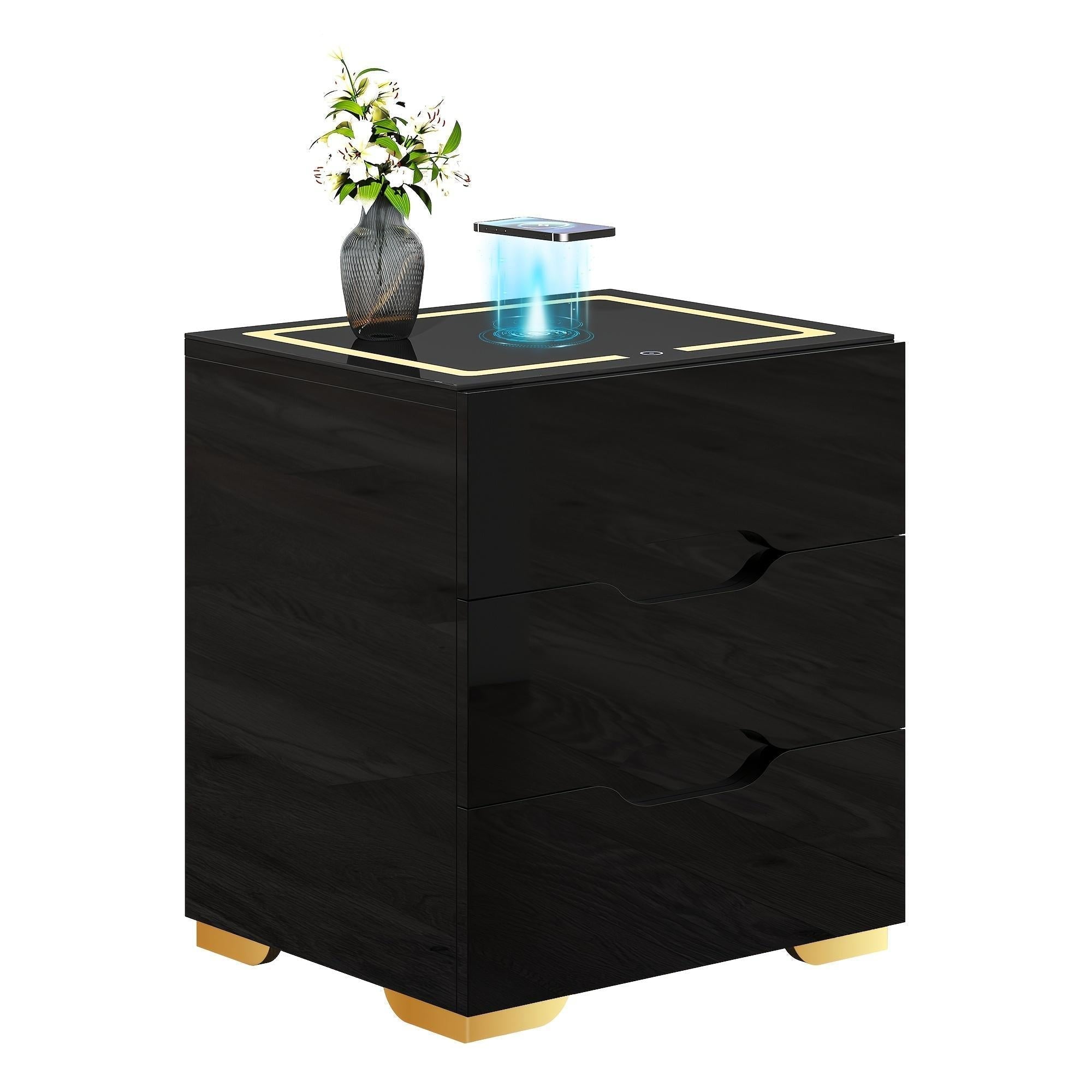 3-Drawer Bedside Cabinet, Bedside Cabinet with 3 Drawers, Bedroom Side Table, Modern Side Table, Black