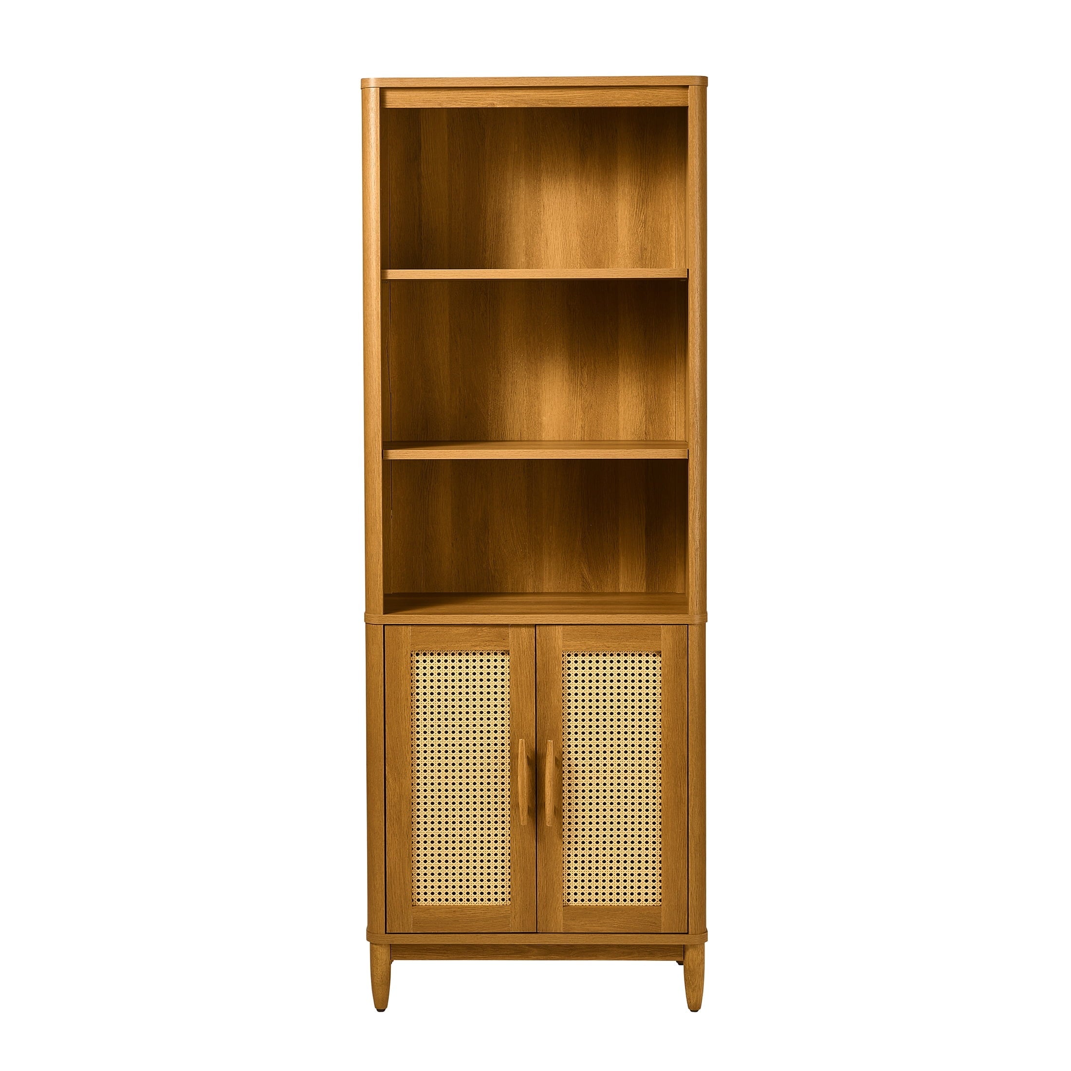 Bookcase with Doors, Light Honey Finish，26.46" L x 15.51" W x 71.97" H