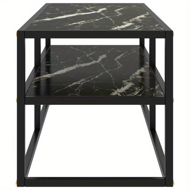 Elegant Black TV Stand with Marble Glass Top, 39.4" Wide - Modern Home Furniture