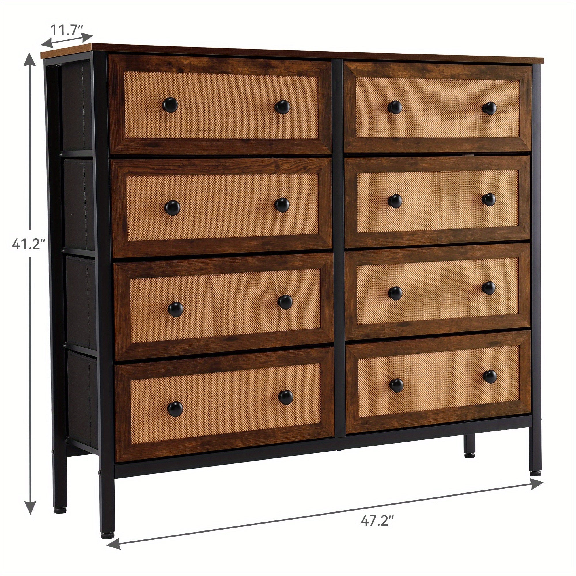 Chest of Drawers Rattan Woven Dresser with 8- Drawer Bedroom Storage Organizer