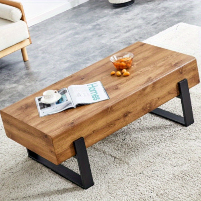 1pc Rustic Solid Wood Coffee Table with Metal Legs - Casual Style, Freestanding, Hard & Soft Wood Construction, Under 3.2 Cubic Feet Storage, Less Than 27 Inch Height