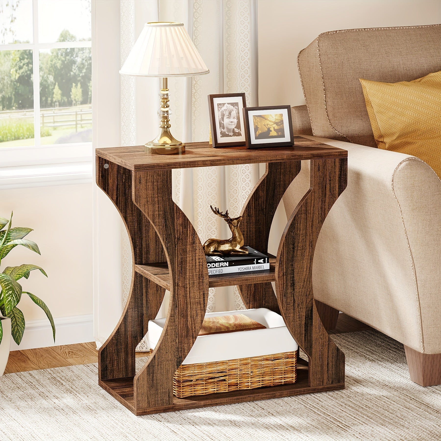 60cm Farmhouse Halloween Accent End Table: 3-Tier Side Table With Storage Shelves, Industrial Wood Design, Perfect As A Nightstand Or Bedside Table For Living Room Or Bedroom (1PCS)