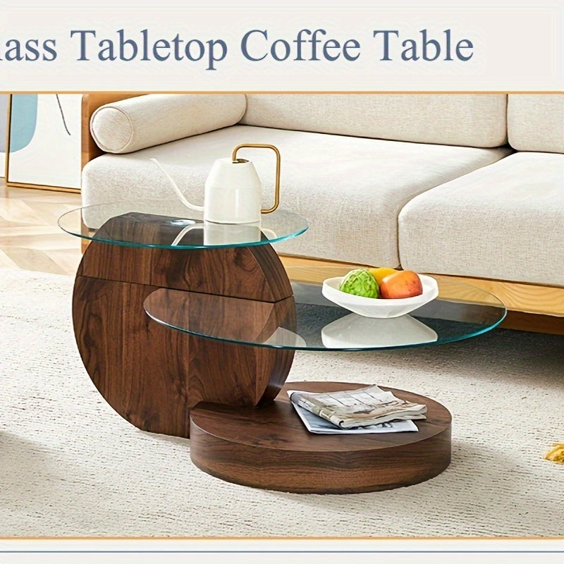 Exquisite Round Glass Coffee Table, Assembled into a Three-layer Storage Tea Table, Light Luxury Modern Simple Style, Suitable for Living Room Balcony, Courtyard, Office