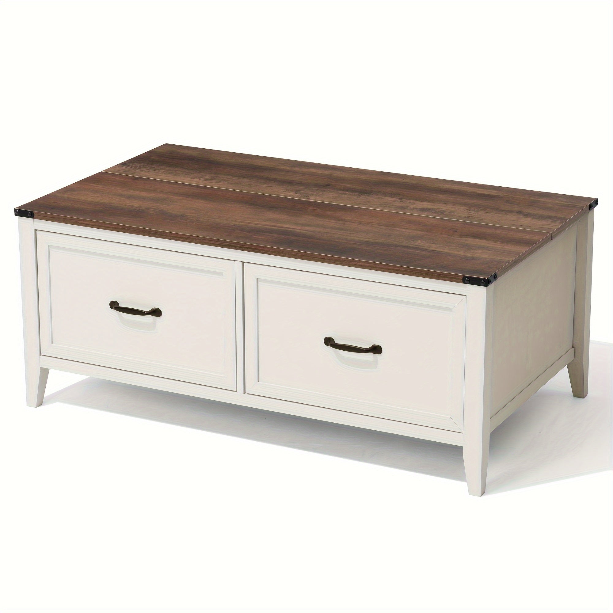 Farmhouse Coffee Table, 110cm Hinged Lift Top Wood Center Table with Large Hidden Storage & 2 Drawers for Living Room