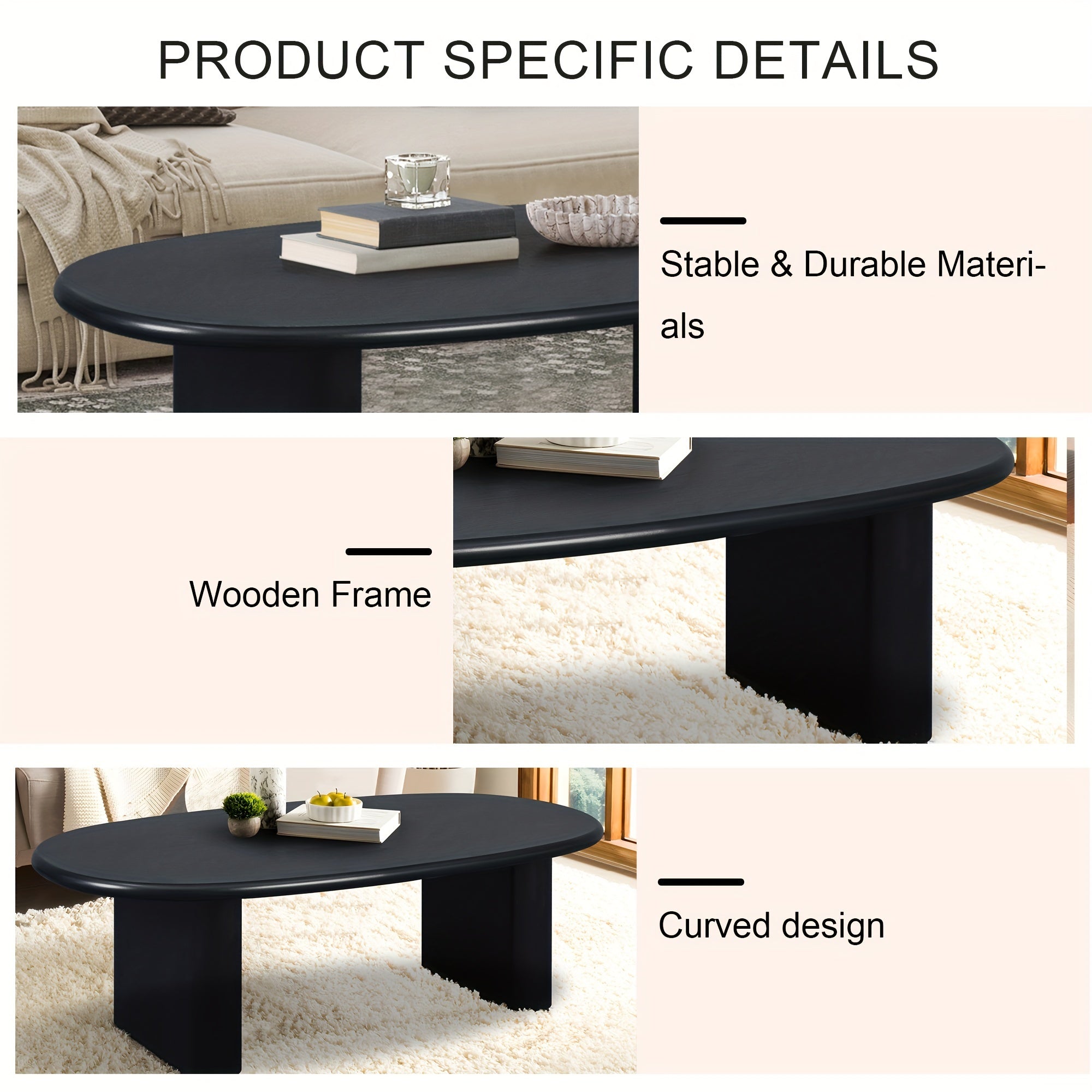 Bi-directional Oval Large Top Heavy Duty Coffee Table With A Choice Of Two Different Size Combinations, Suitable For Living Room Sofa