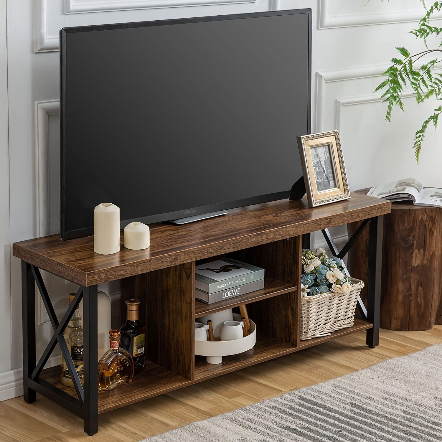 TV Stand For TV Up To 140 TV Cabinet With Open Storage, TV Console Unit With Shelving For Living Room, Entertainment Room