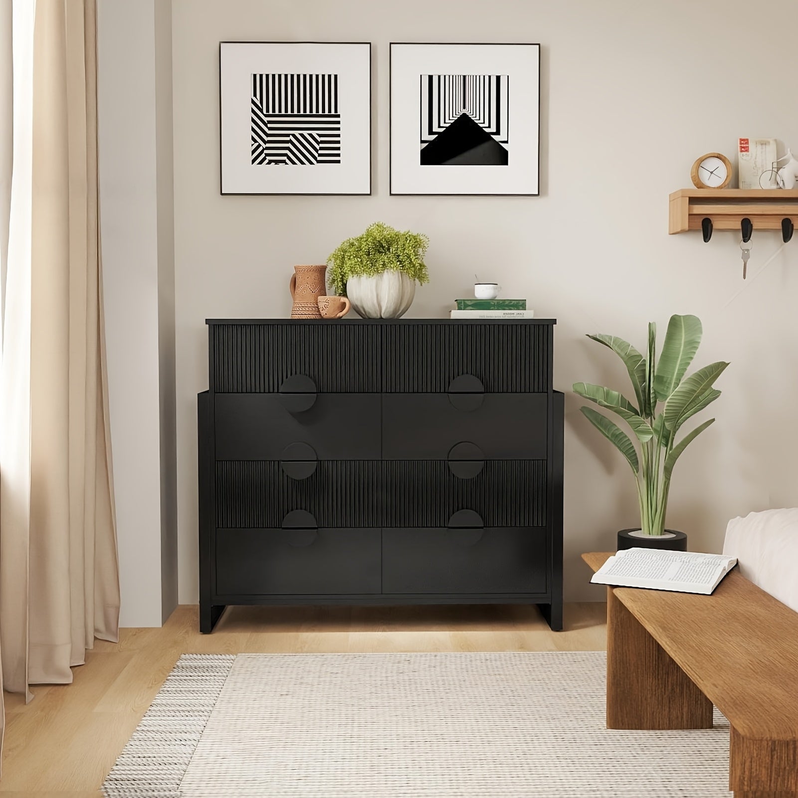 Dressers for Bedroom, 4/8 storage compartment Dresser Chest Of Drawers with Metal Frame, Storage Organizer Unit with Fluted Panel for Living Room, Hallway