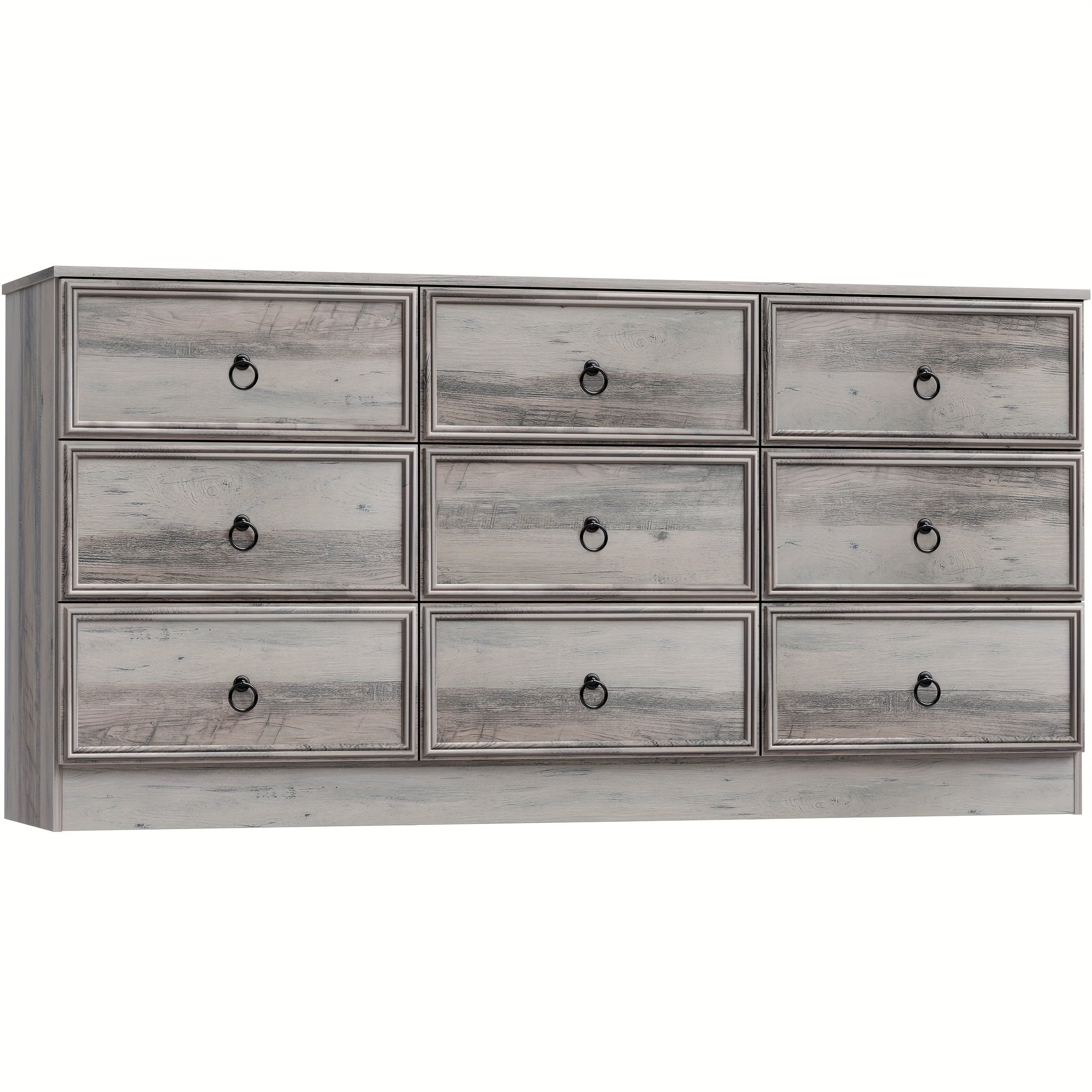 Vintage Farmhouse Grey Wood Dresser with 9 Drawers - Birch Finish, Perfect for Bedroom Storage