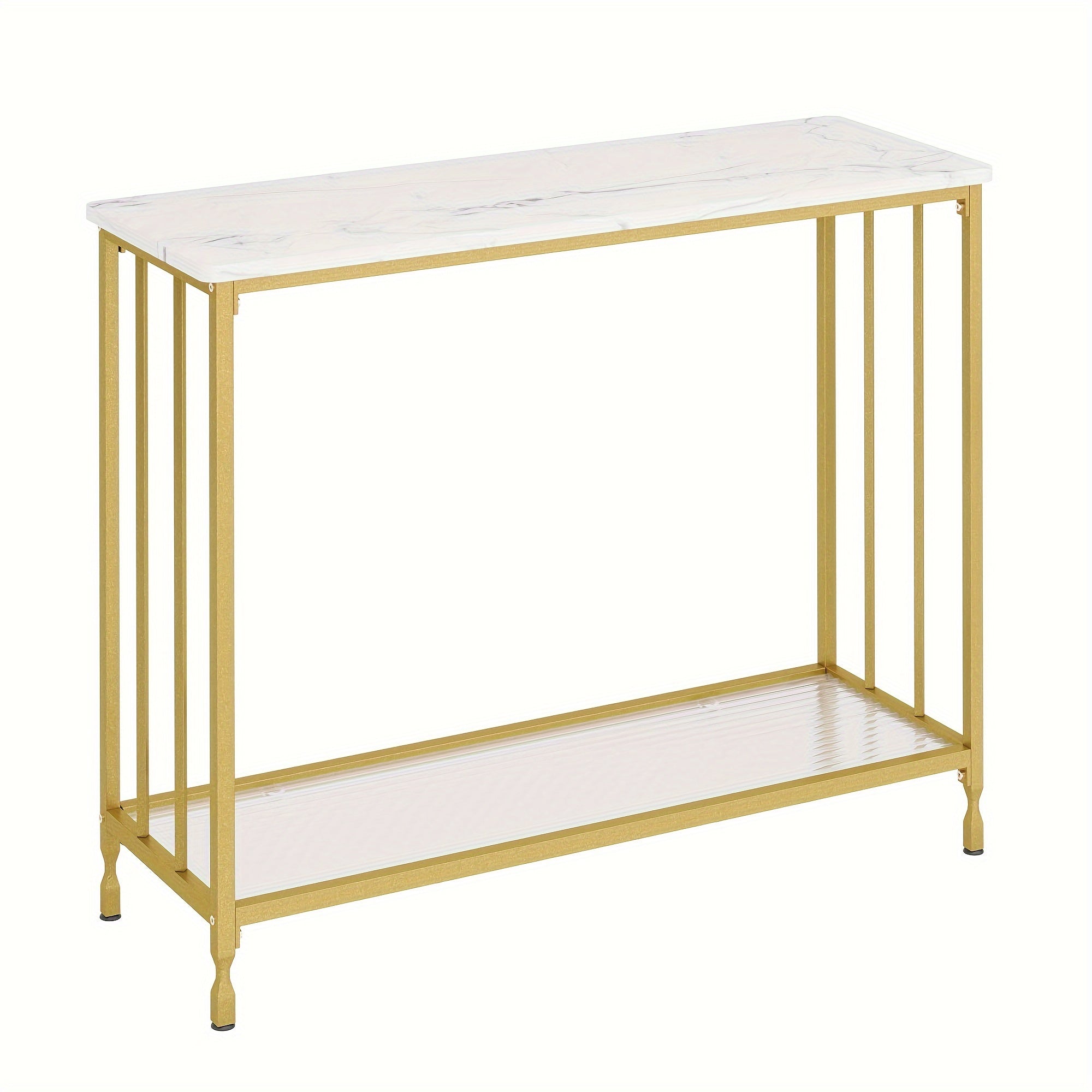 Slim Golden Console Table - Industrial Style with Glass Shelf & Metal Frame, Perfect for Narrow Entryways, Living Rooms, Bedrooms - 85cm x 30cm x 81cm