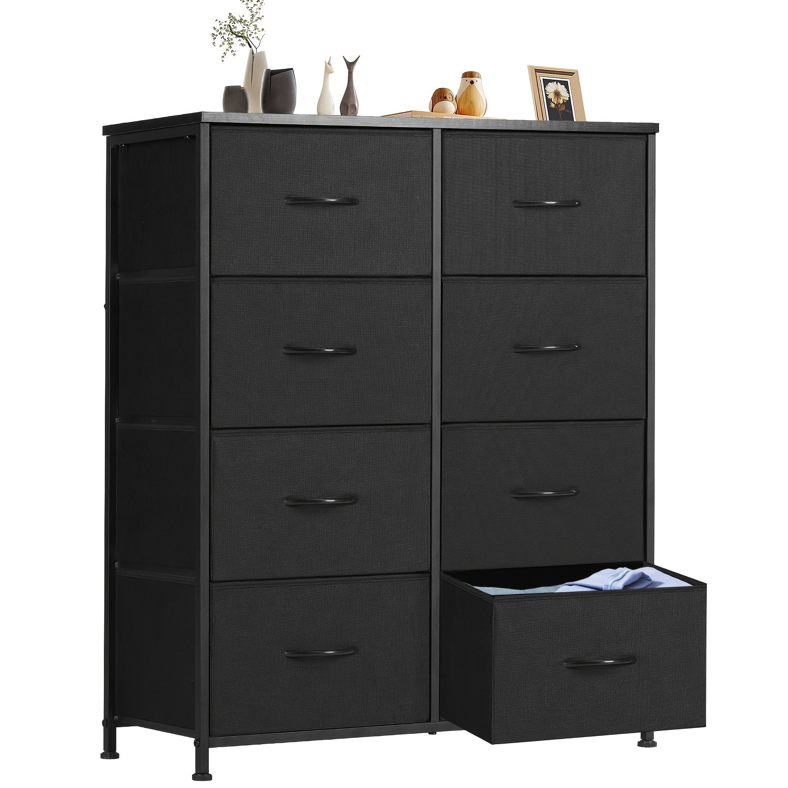 Dresser for Bedroom Drawer Organizer Storage 8 Drawers, Fabric Storage Tower, Chest of Drawers with Steel Frame, Wood Top for Nursery, Living Room, Closet