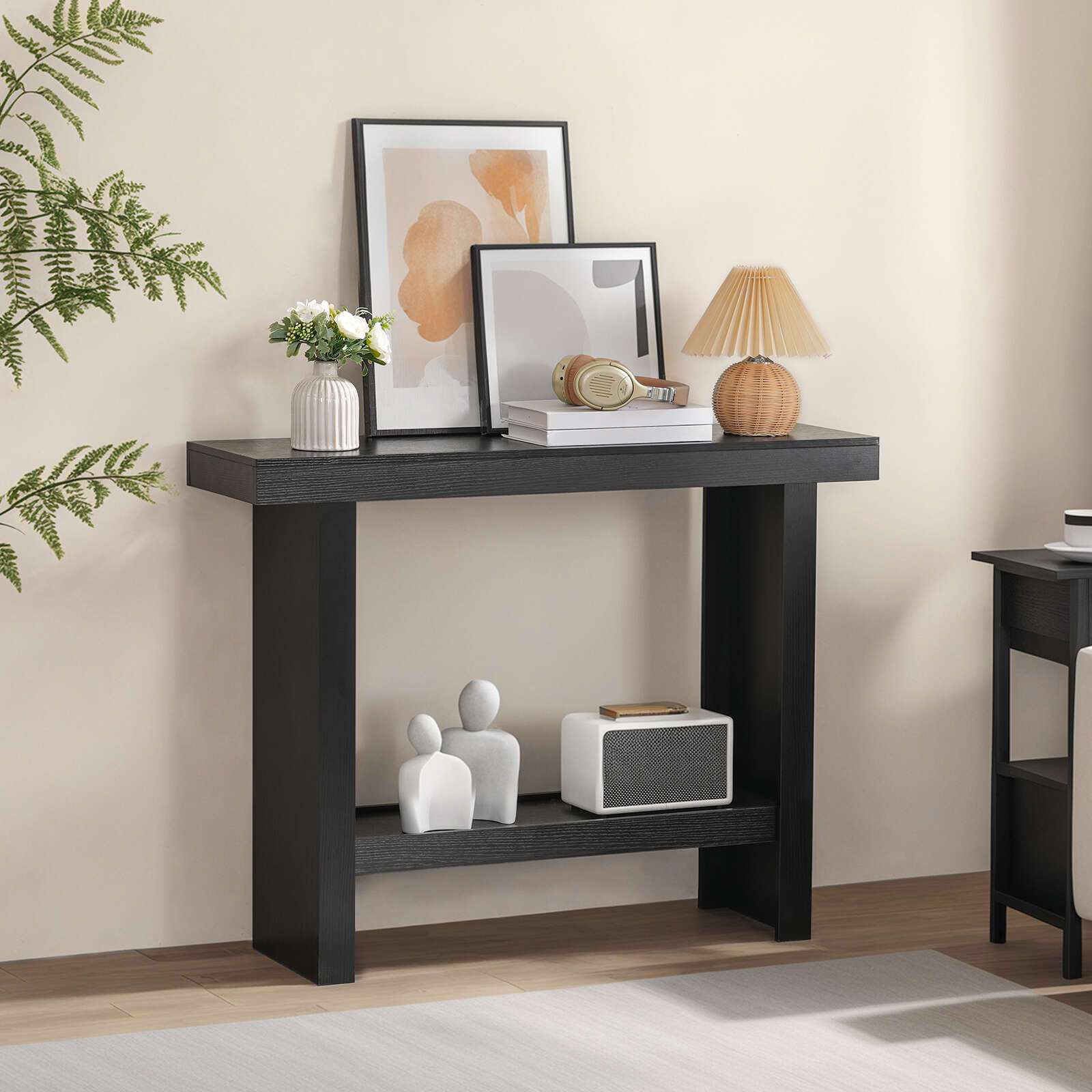 Modern Black Console Table 100 cm - Space-Saving Entryway & Narrow Sofa Side Table, Easy Assembly for Living Room, Hallway, Foyer, MAHANCRIS