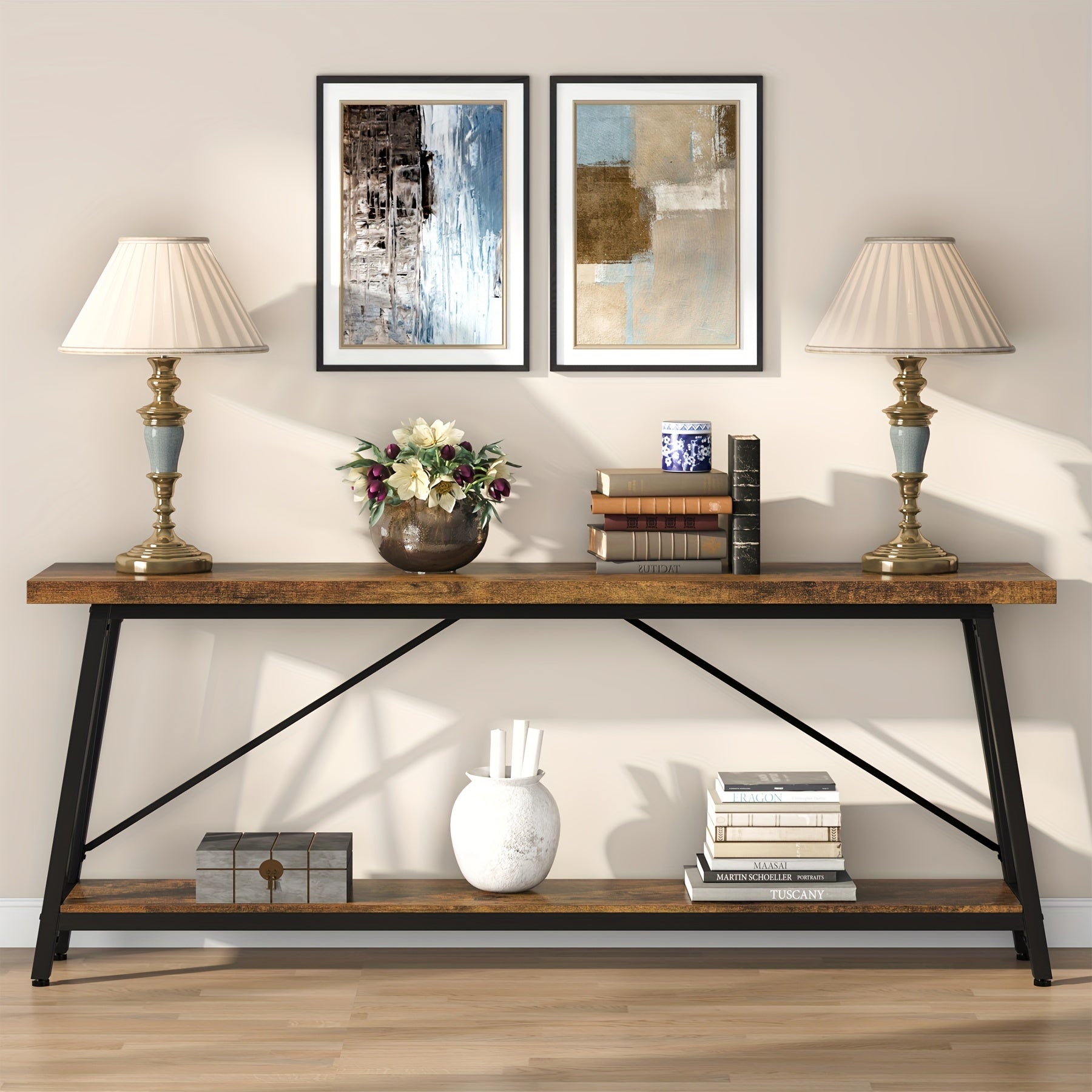 180 cm Extra Long Sofa Table Behind Couch, Industrial Entry Console Table for Hallway, Entryway & Living Room, Rustic Brown