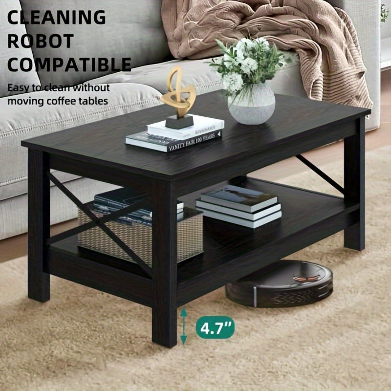 Coffee Table Classic Cocktail Table with Storage Shelf, 39 inch, Black