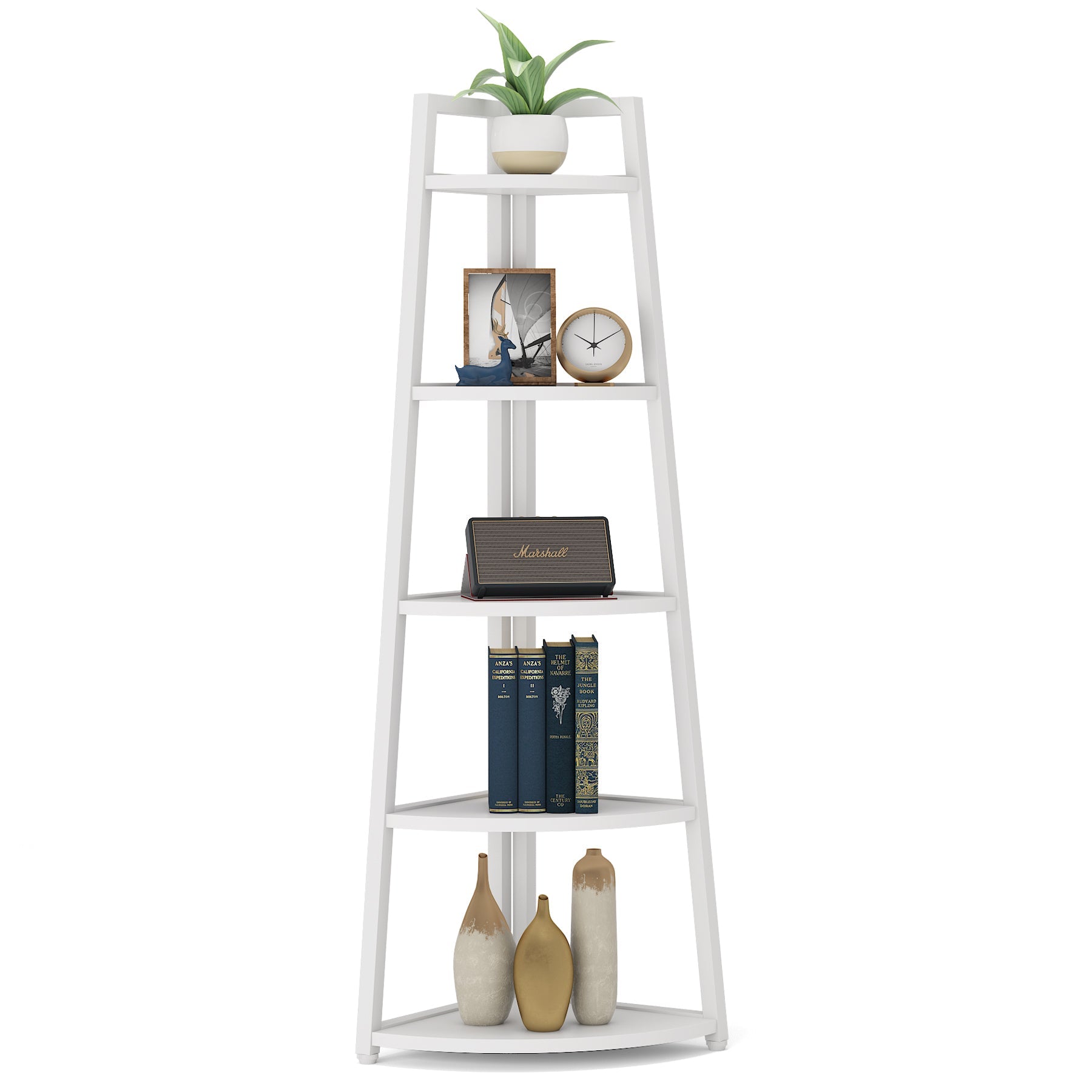 178 cm Corner Shelf, 5-Tier Corner Storage Rack Ladder Bookcase