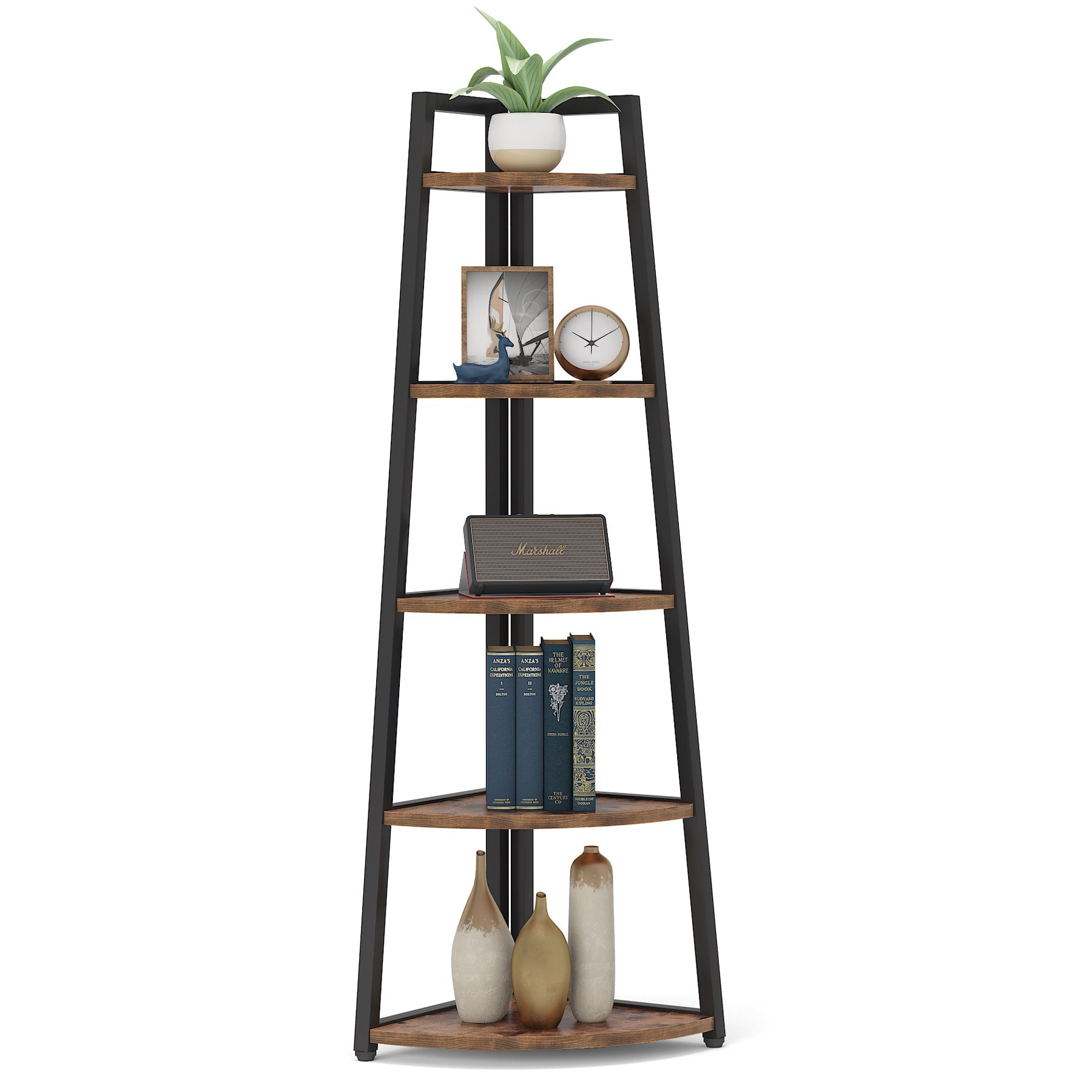 178 cm Corner Shelf, 5 Tier Corner Storage Rack Ladder Bookcase