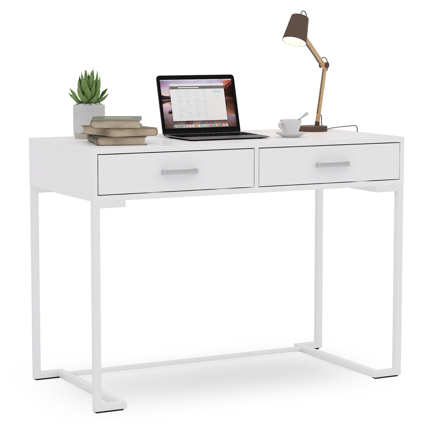 99 cm Computer Desk with Drawers, Modern Writing Desk Study Desk