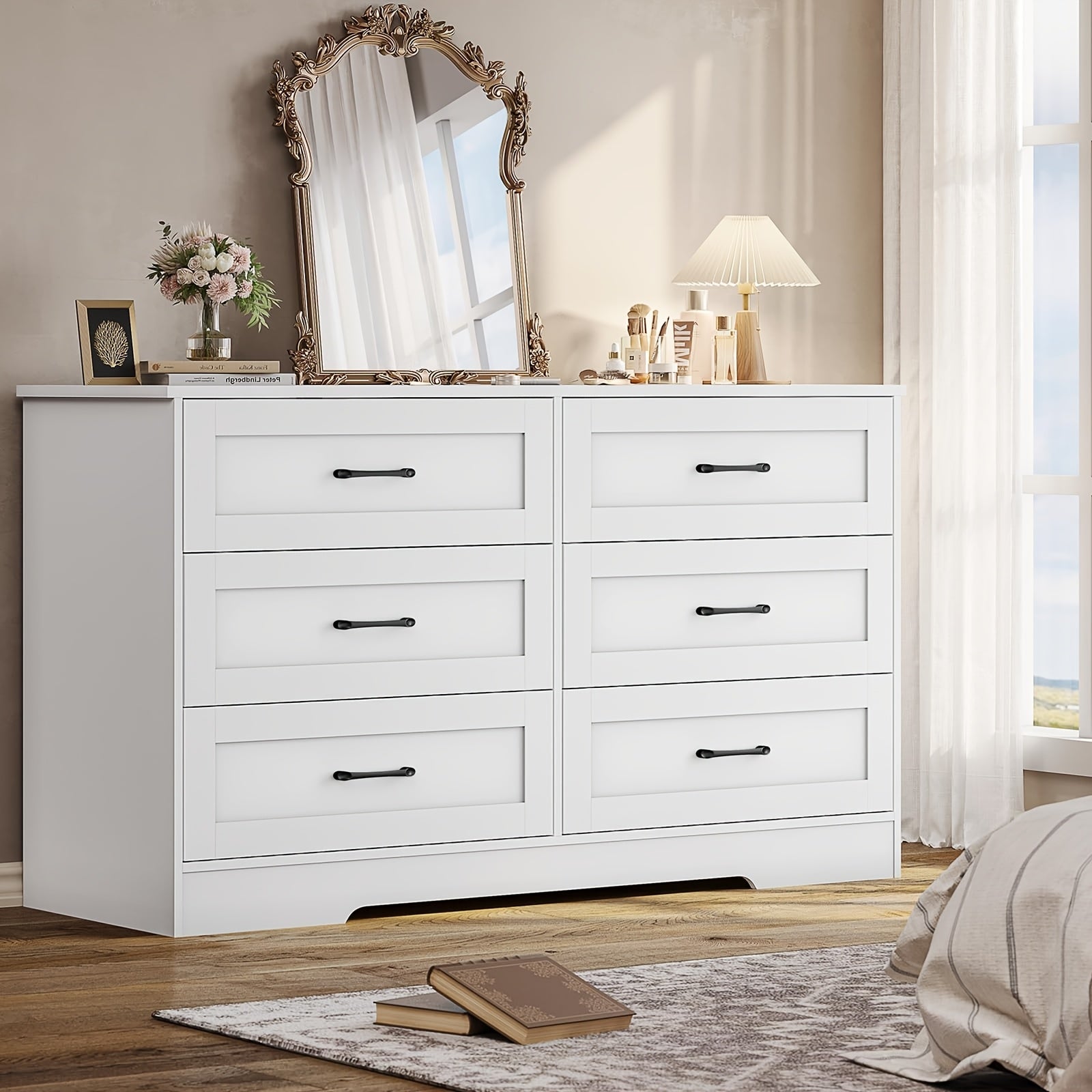 Bedroom Dresser With 6 Large Drawers, Modern Large Capacity Clothing Storage Cabinet With Deep Drawers, Dresser For Bedroom, Living Room, Hallway