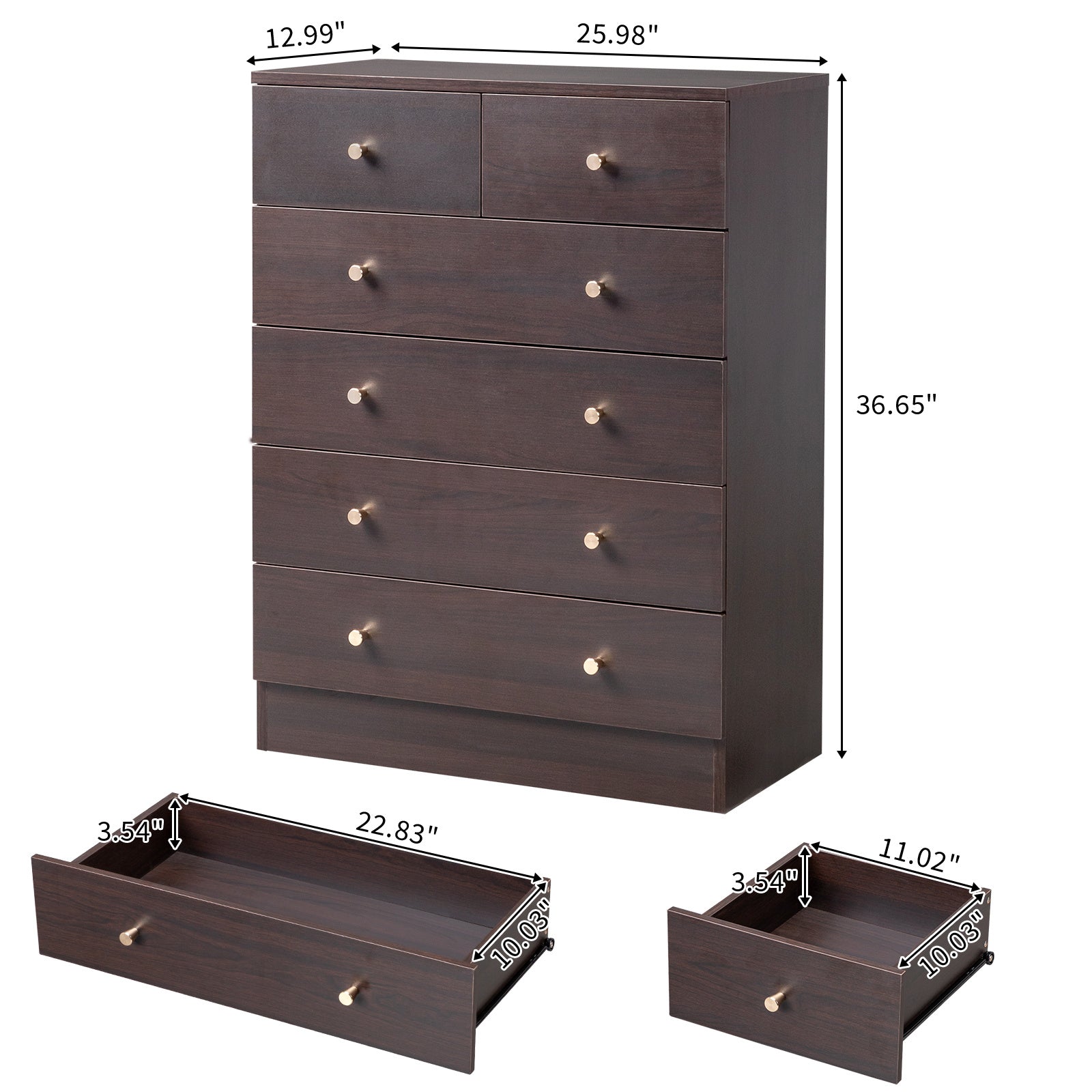 4/ 5/ 6/ 7 Drawer Wood Dresser for Bedroom, Chest of Drawers, Storage Organization Unit for Clothing, Brown