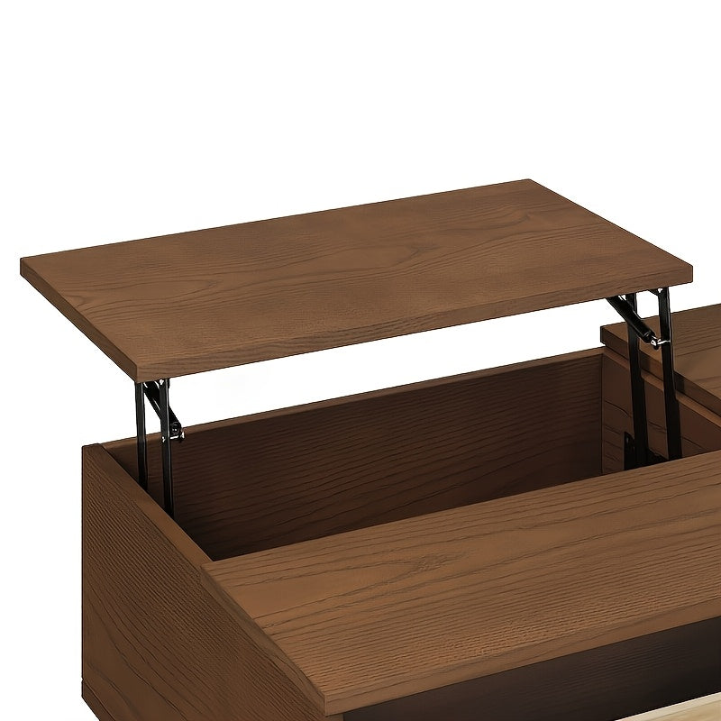 Contemporary Brown Lift-Top Coffee Table with Drawers - Space-Saving Design, Metal Legs, 12.47gal x 25.9W x 17.7H Inches, Office Reception, Hidden Storage