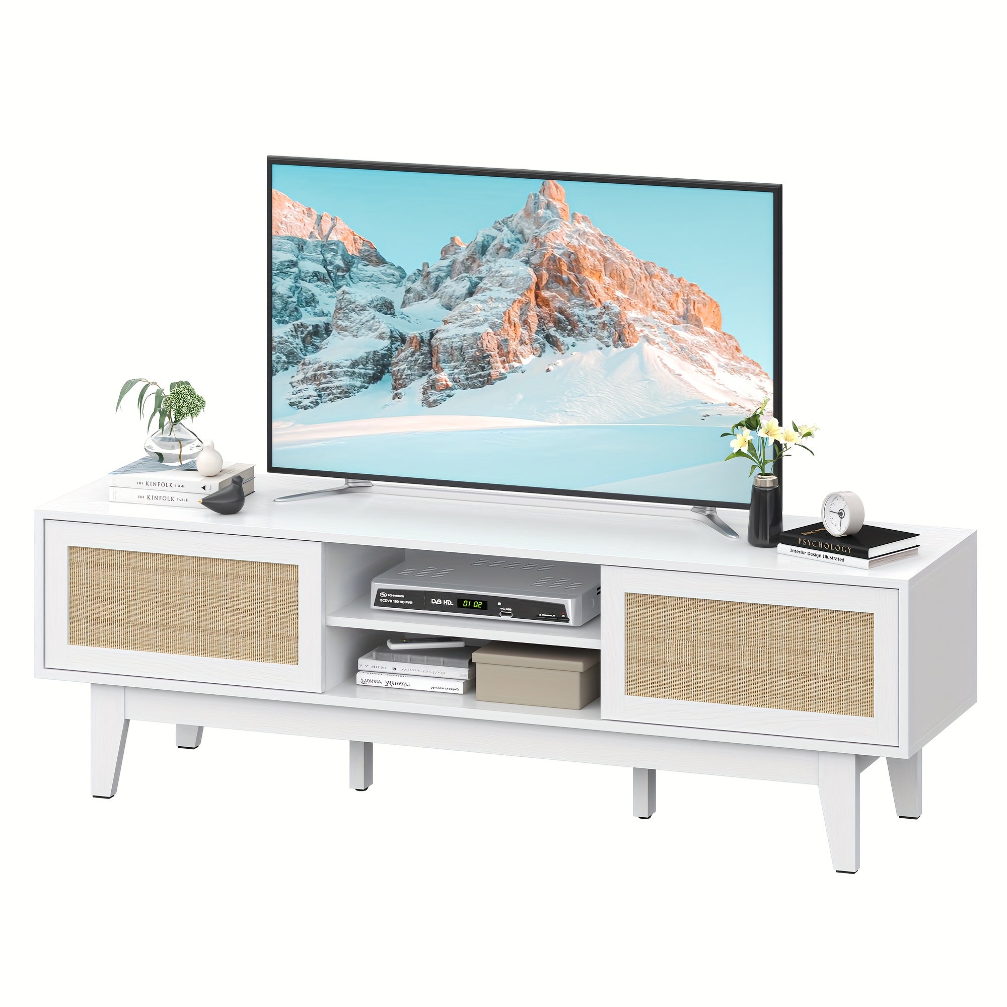 TV Stand for 55/60/65 Inch TV, Farmhouse Entertainment Center with Shelves, Cabinets and Sliding Doors, Rustic TV Media Console Table with Solid Wood Feet & Cord Holes for Living Room, Bedroom