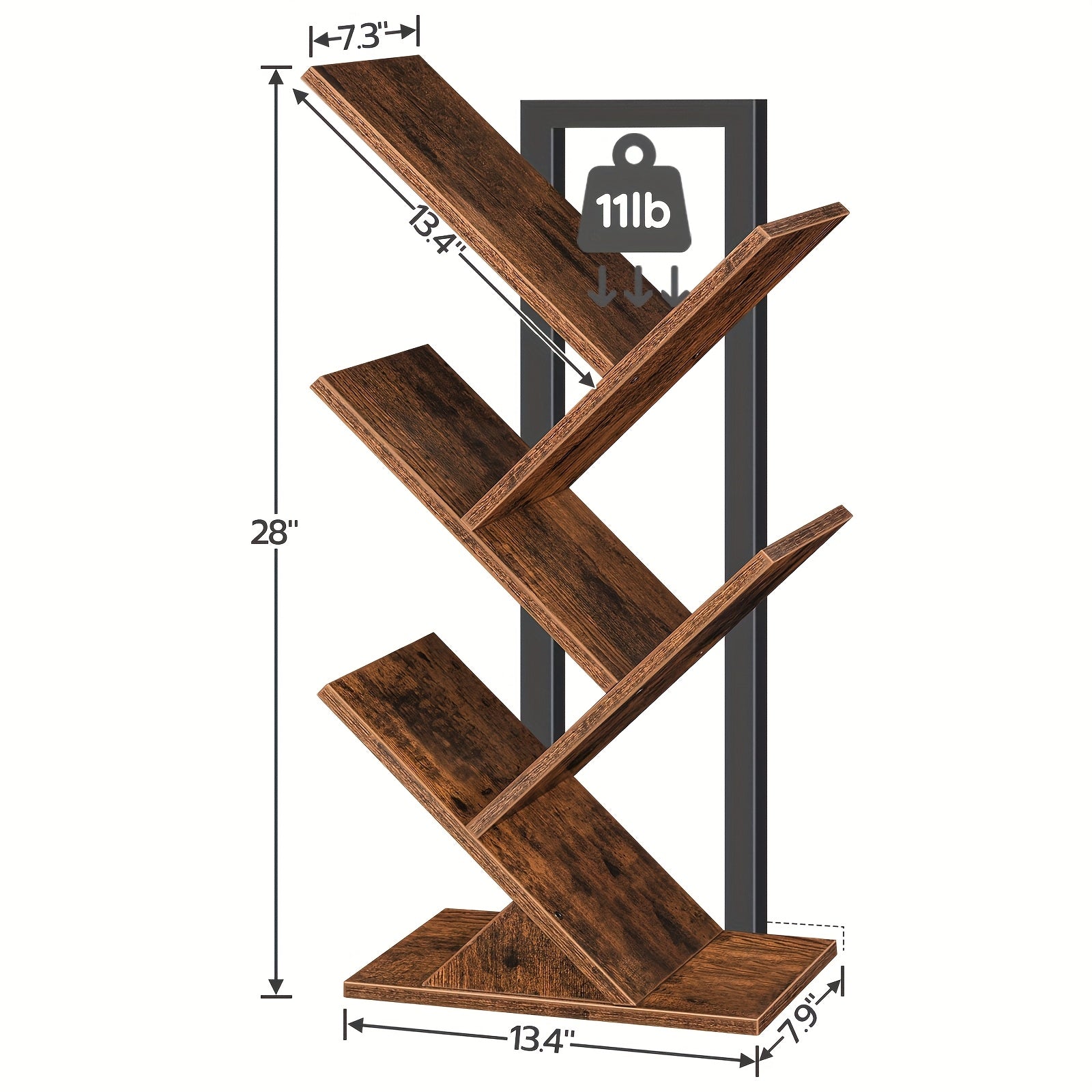 Tree Bookshelf, 5-Tier Bookcase Wooden Shelves, Floor Standing Storage Rack, For Display Of CDs, Books In Living Room, Home Office, Wood Storage Rack For Bedroom, Rustic Brown