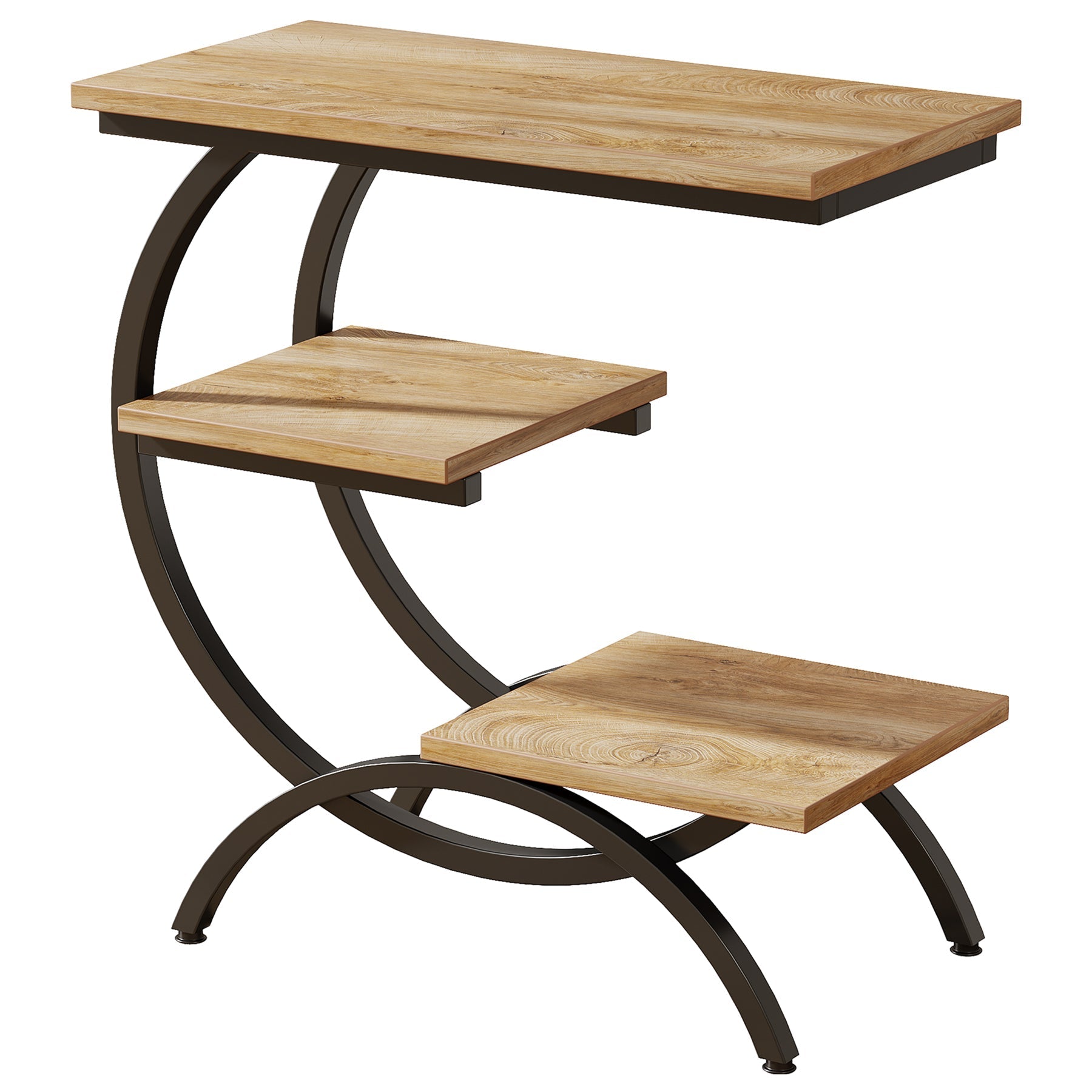 C-Shaped End Table, Industrial 3-Tier Side Table for Small Space