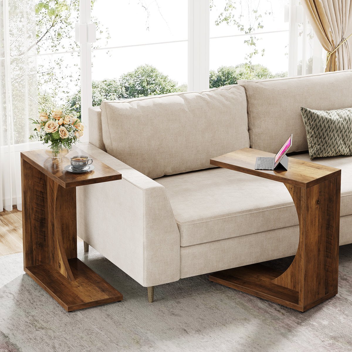 C-Shaped End Table, Sofa Side Table Couch Table