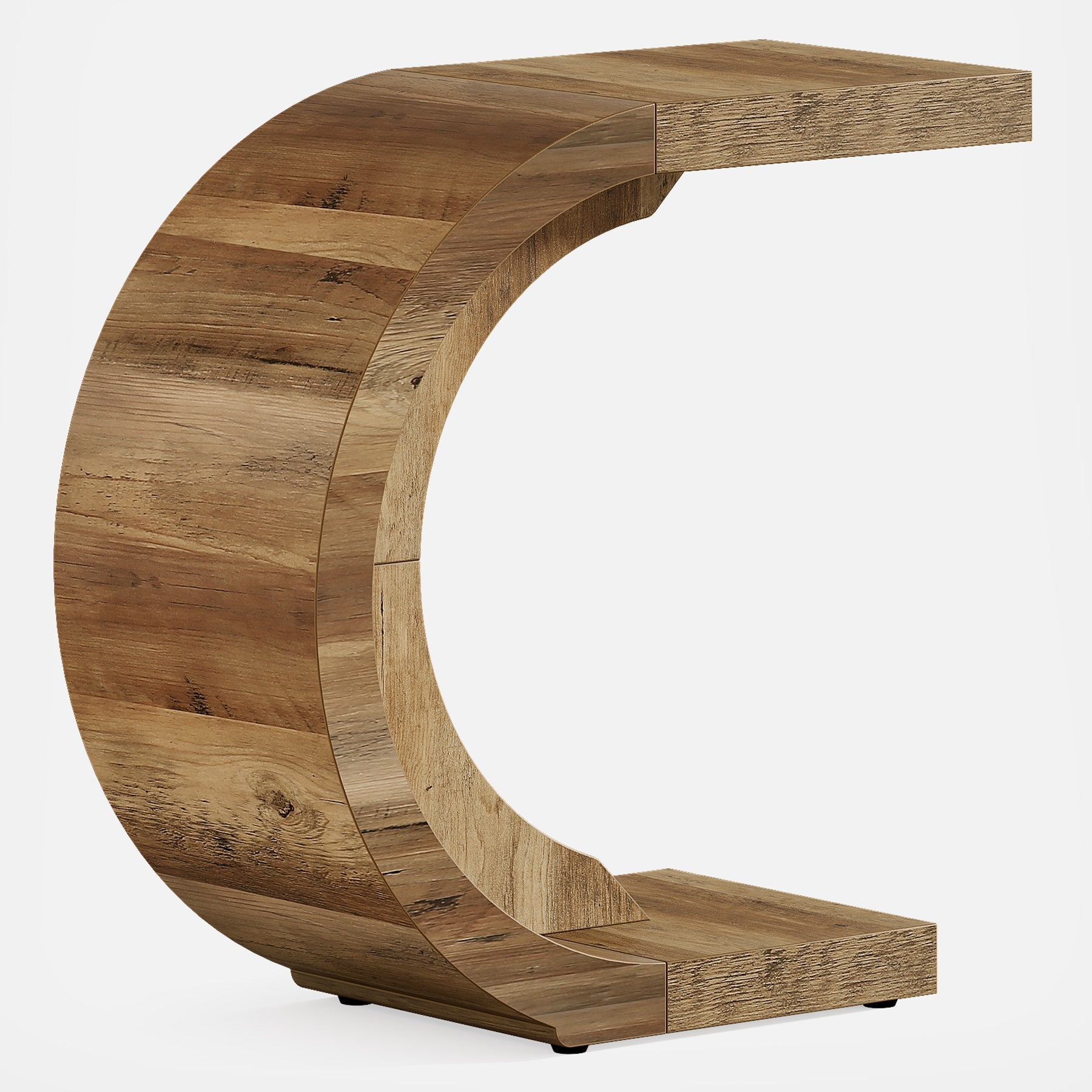 C-Shaped End Table, Wood Side Table for Couch Sofa