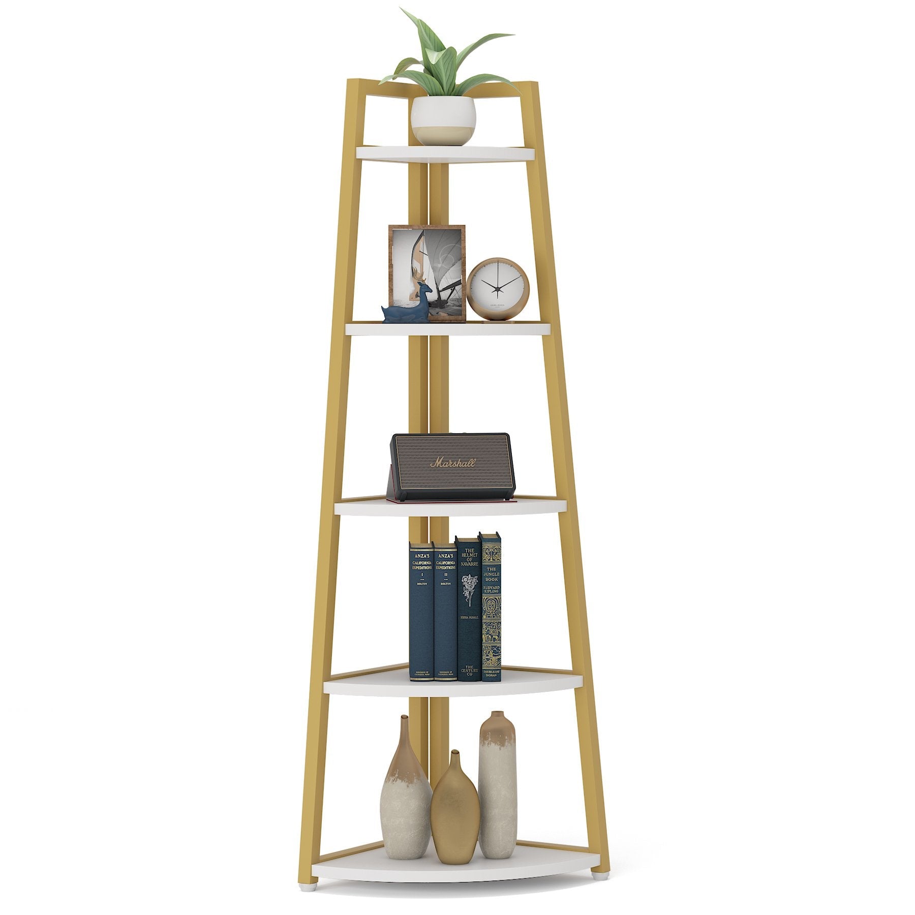 5-Tier Corner Shelf, 178 cm Tall Corner Ladder Shelf Small Bookshelf