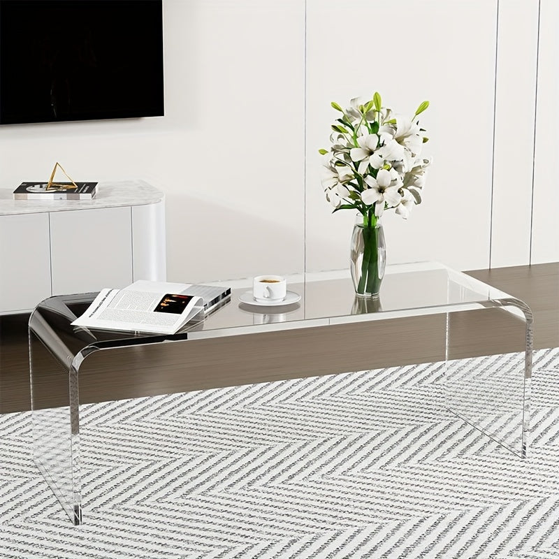 Premium Acrylic Coffee Table, Thick Clear Tea Table, Multipurpose Waterfall Rectangle Lucite Table for Small Living Room, Bedroom, Balcony Patio And Office