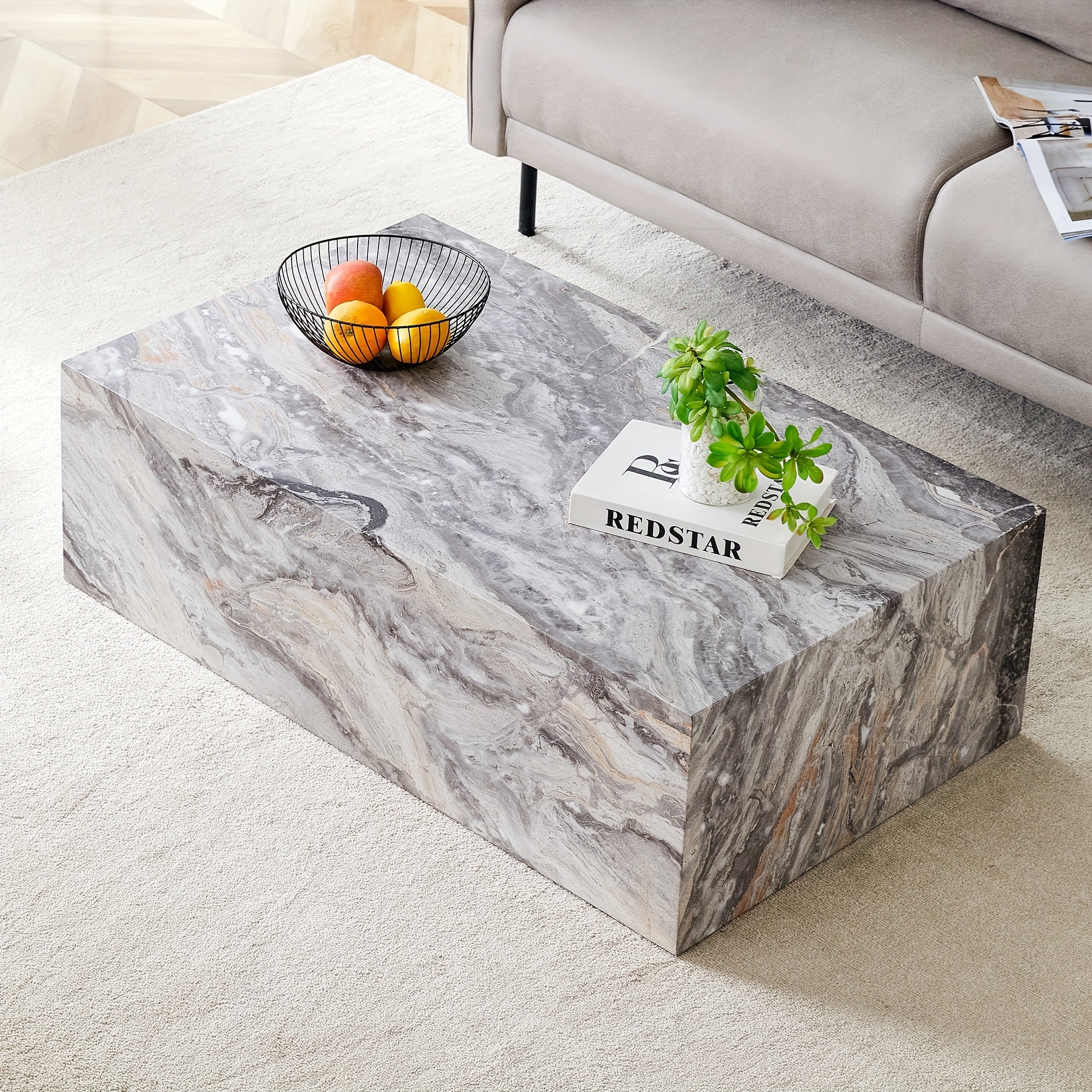 Coffee Table Living Room Table, Imitation Marble Coffee Table for Living Room, Modern Coffee Table Wood Coffee Table Grey Coffee Table, Center Table for Living Room, Furniture for Home, Local Warehouse, Furniture for Living R