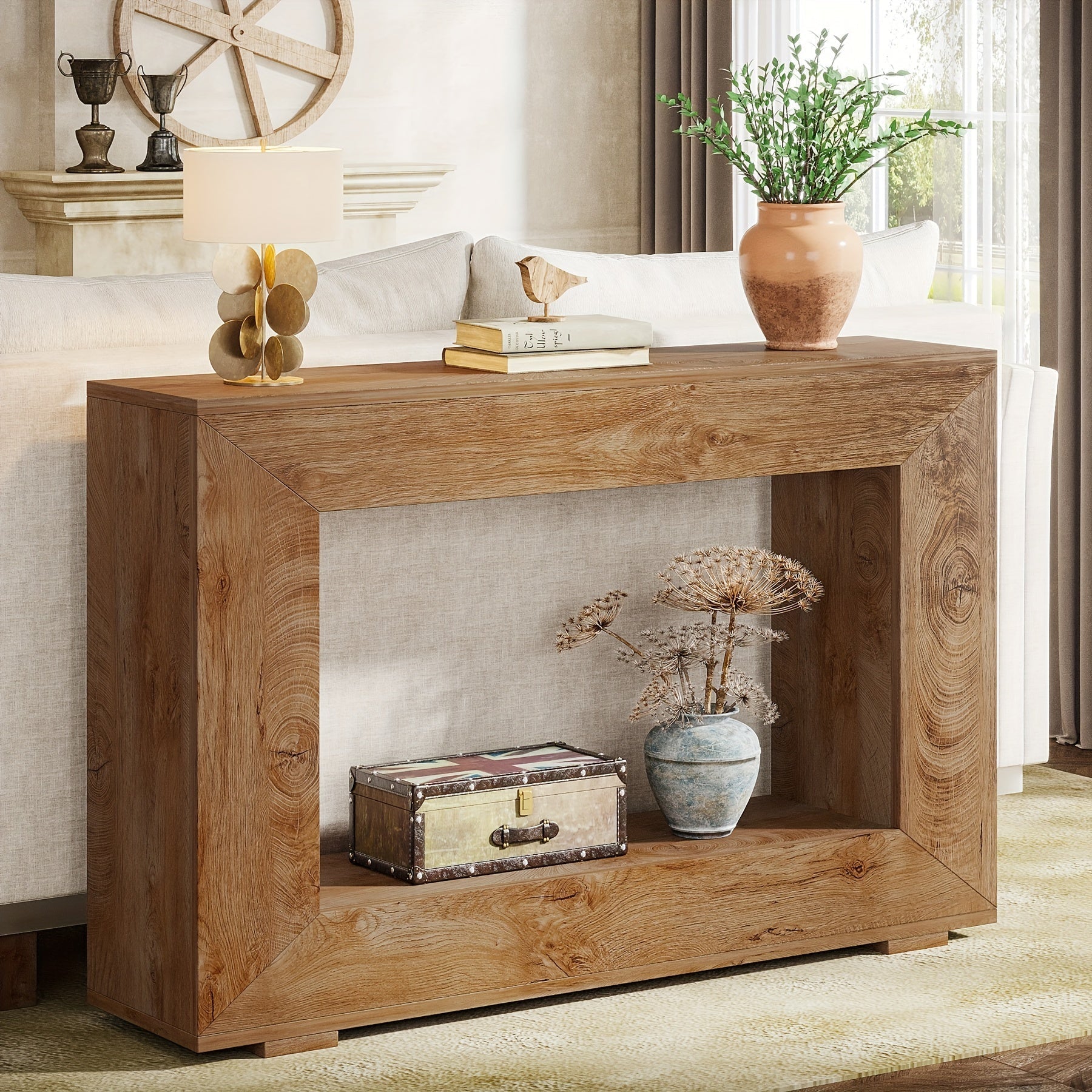 120-CM Farmhouse Console Table: Entryway Table With Storage, Industrial Accent Hallway Table For Living Room And Entrance