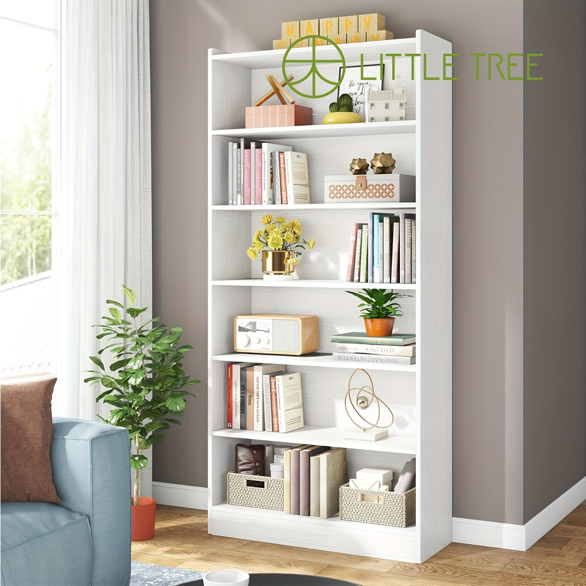 198cm Bookcase, Modern 7-Tier White Library Bookshelf with Storage Shelves, Large Open Bookcases Wood Display Shelving Unit for Bedroom Living Room Office