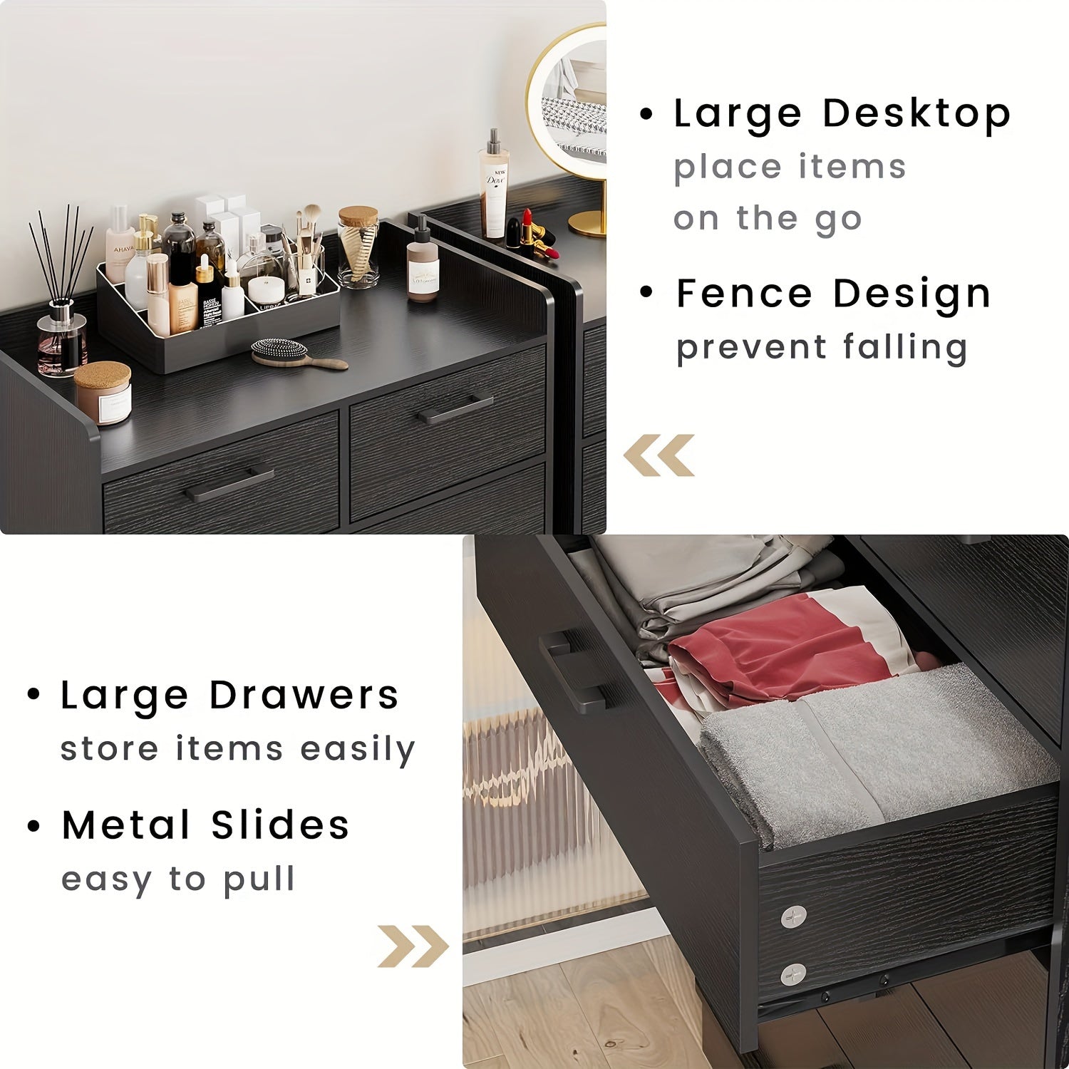 Black 6 Drawer Dresser Modern Chest of Drawers Storage Organizer for Bedroom Living Room